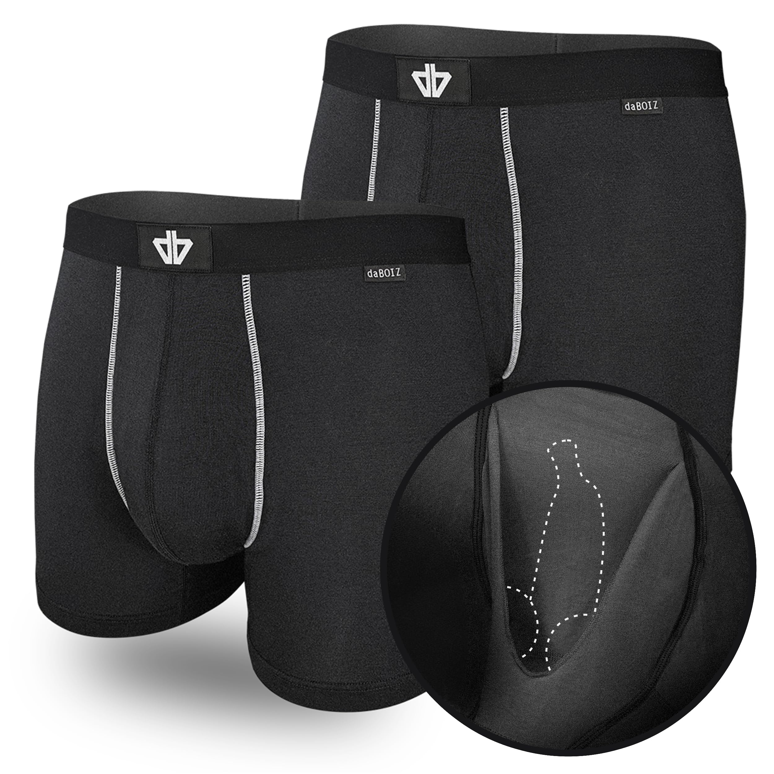 daBOIZ - 2er Set Modal Boxershorts Herren mit Pouch (Beutel) kein Schwitzen, Kleben, Reiben - Unterhose Herren, Unterwäsche Männer, Farbe: Schwarz