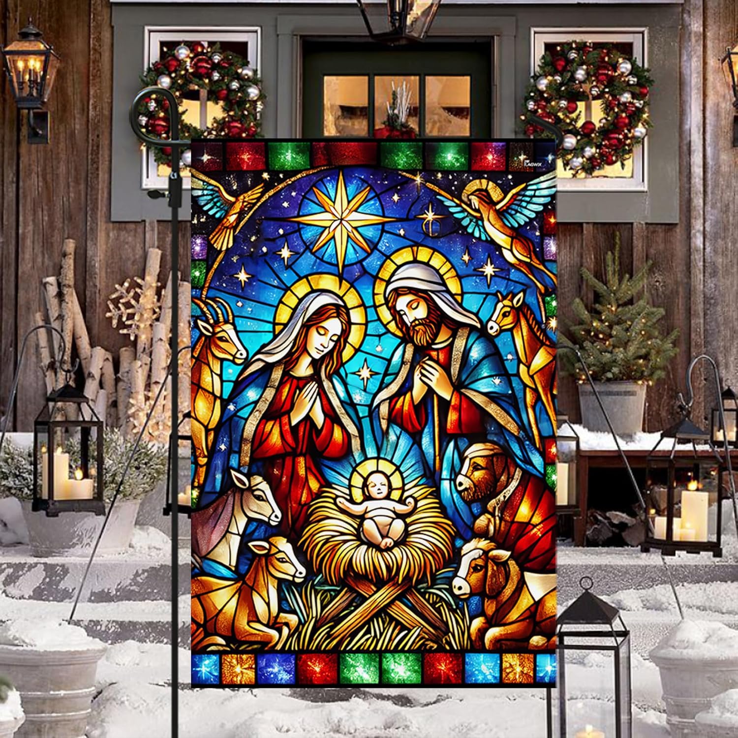 American Flag-Nativity of Jesus Stained Glass Christmas Flag MLN3948F, Garden Flag (11.5" x 17.5")-USA Flags Premium Polyester-Decorative Indoor Outdoor Flag