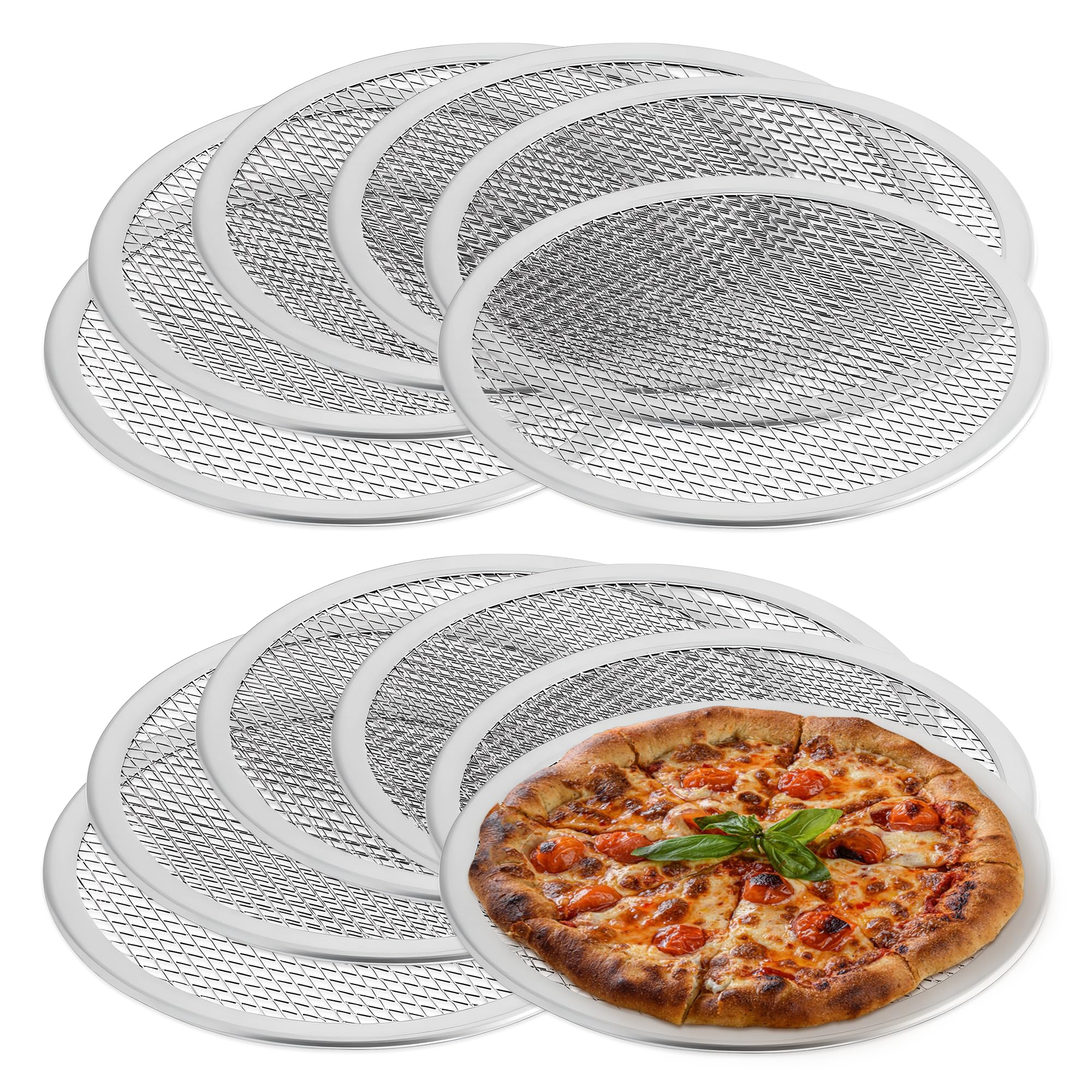 OCS Parts 12-Pack 8-Inch Aluminum Pizza Screen | Commercial Grade Pizza Tray Screen for Home Cooking, Pizzerias and Restaurants