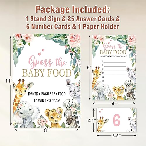 Miniatura 2 de Juego de baby shower - Juego de comida Guess The Baby - Tema de safari floral de acuarela 1 letrero de pie + 25 tarjetas de respuesta + 6 tarjetas