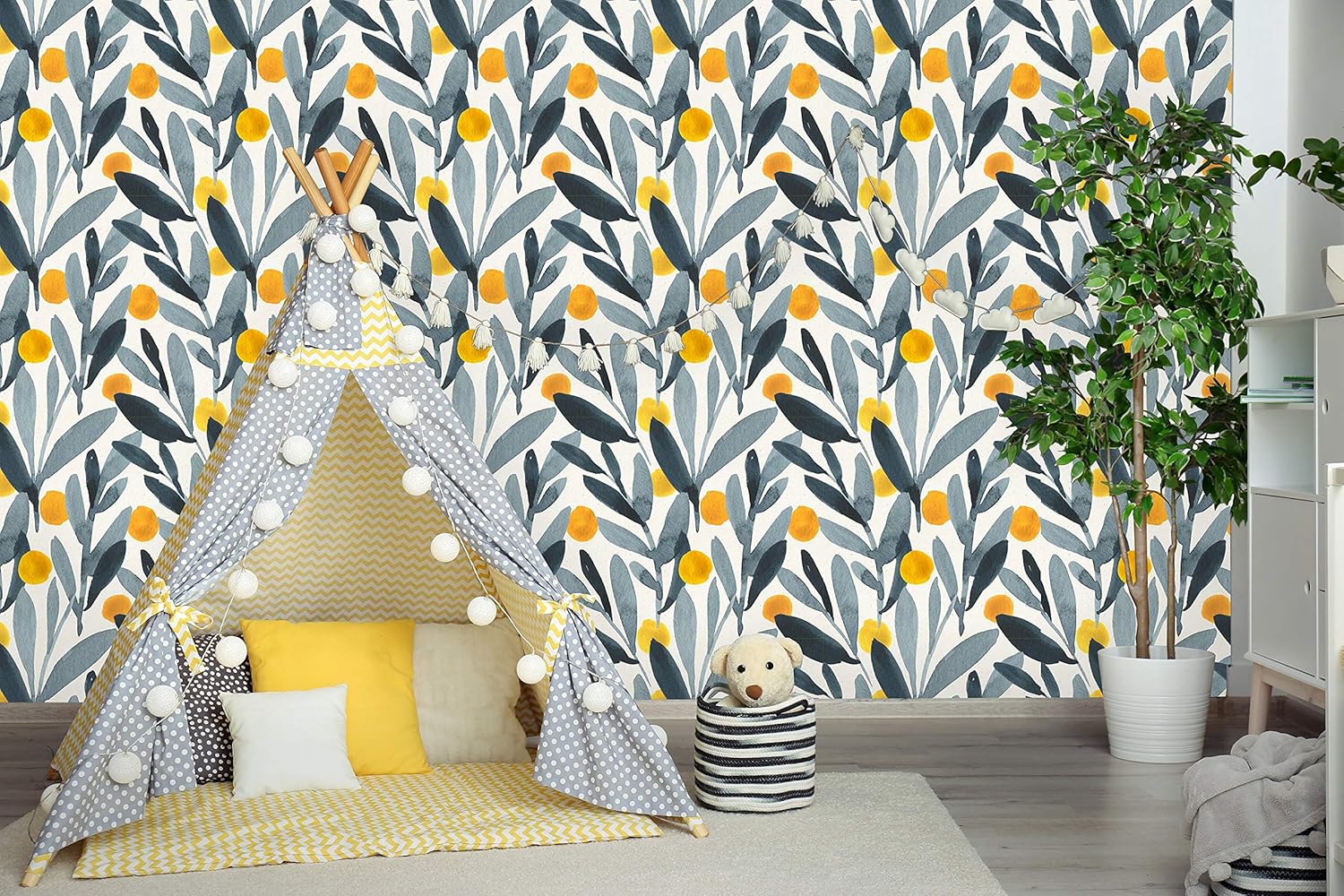 Removable Watercolor Wallpaper | Peel and Stick Leaves Mural | Self Adhesive Floral Wallpaper (24" W x 96" H Inches)