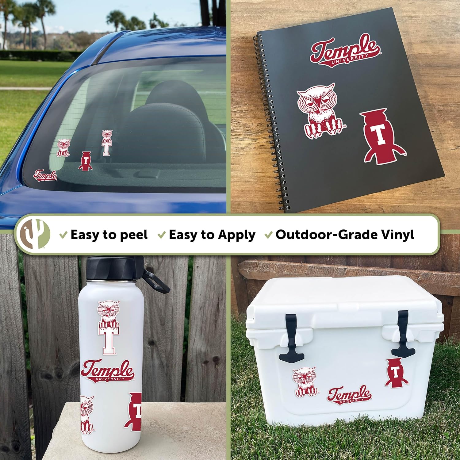 Desert Cactus Temple University Sticker TU Owls Vinyl Decals Laptop Water Bottle Car Type 2 (T2 Vintage 1) - Image 5