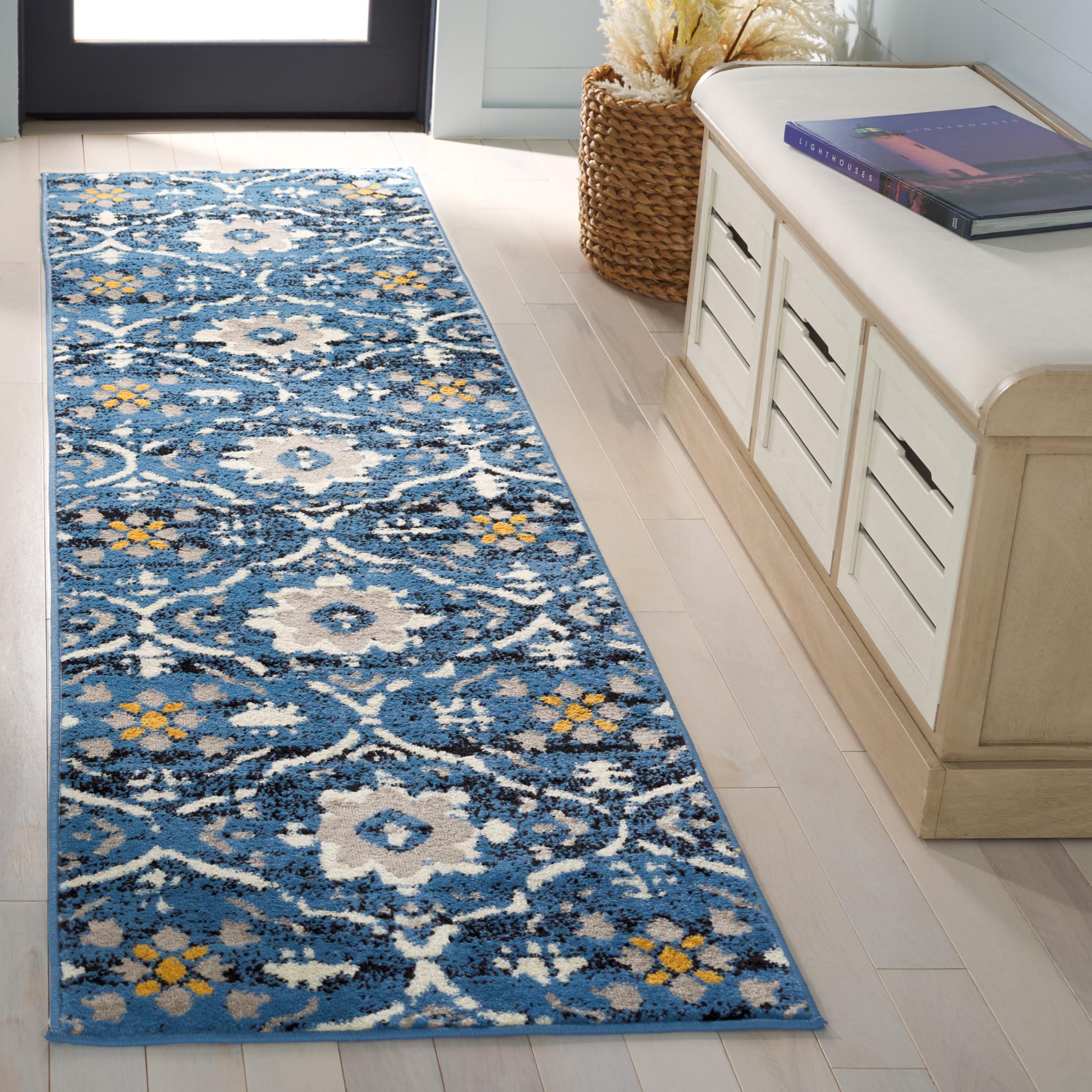 Alfombra de pelo corto Safavieh Amsterdam premium en color azul de 69x244 cm