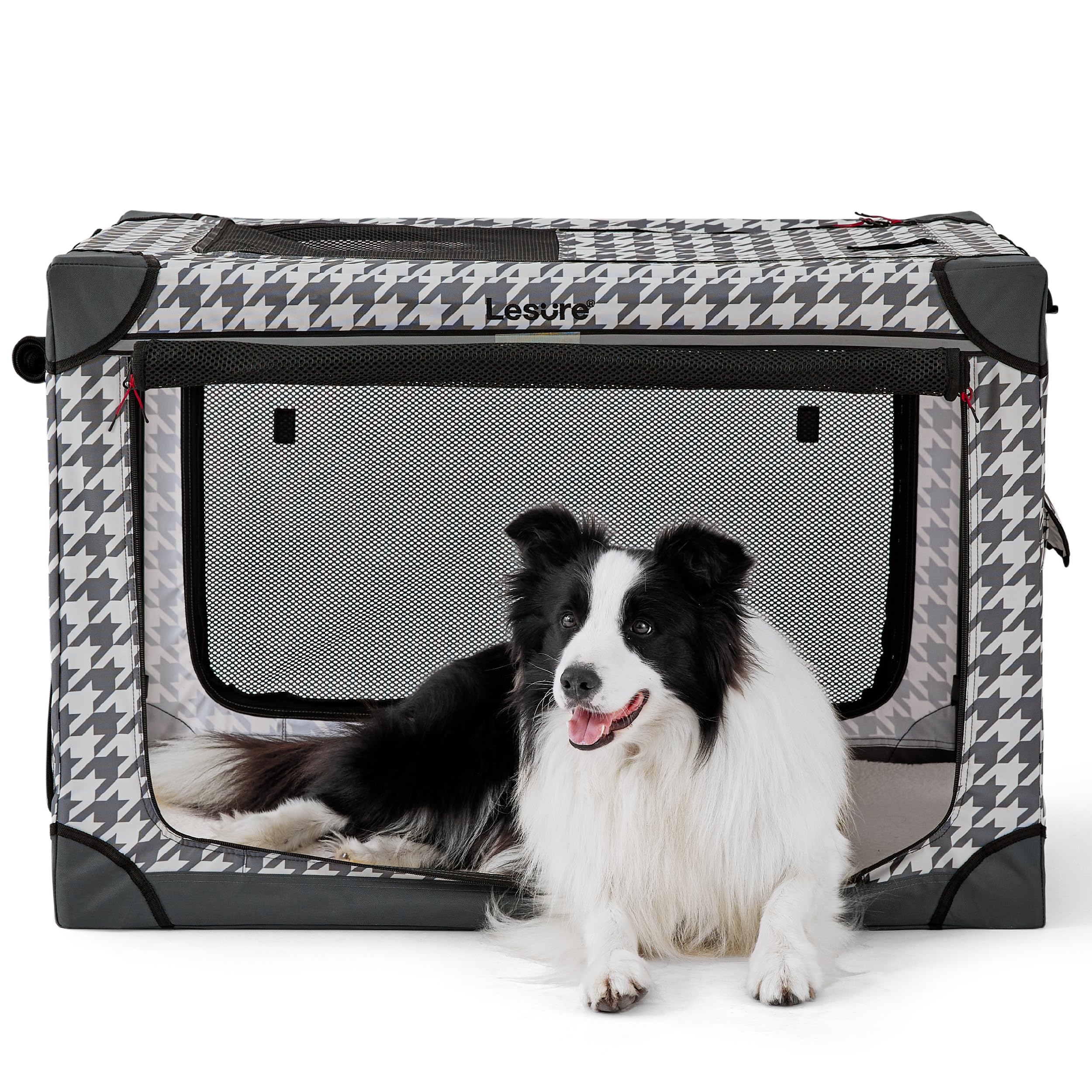 Lesure Cute Soft Collapsible Dog Crate - 36 Inch Portable Travel Dog Crate for Large Dogs Indoor & Outdoor, 4-Door Foldable Pet Kennel with Durable Mesh Windows (Pattern)