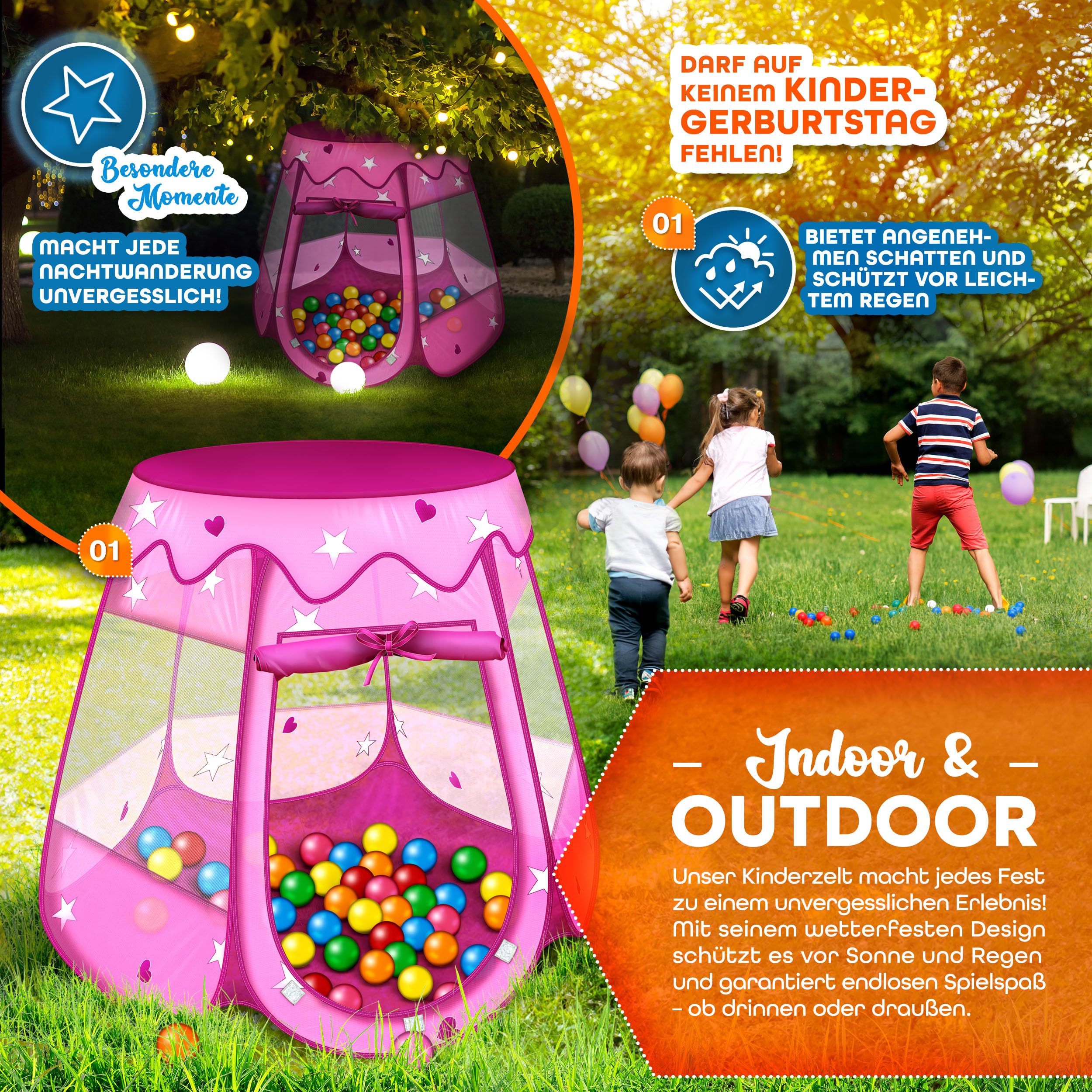KIDUKU® Tente de Jeu pour Enfants + 100 balles + étui de Transport (Rose)