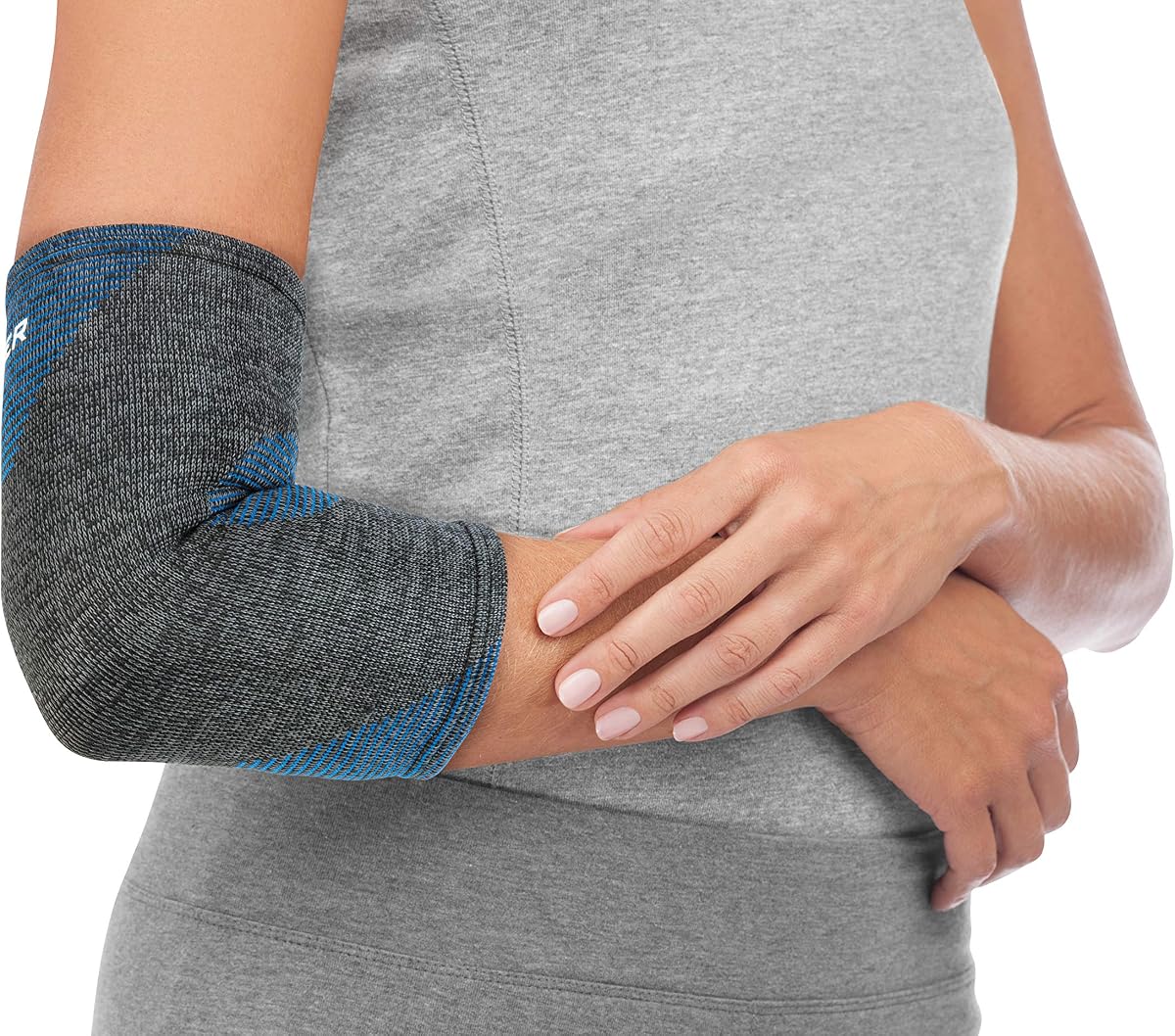 Mueller Sports Medicine 4-Way Stretch Premium Knit manga de compresión de codo, termo reactiva, soporte para aliviar el dolor de codo para hombres y mujeres