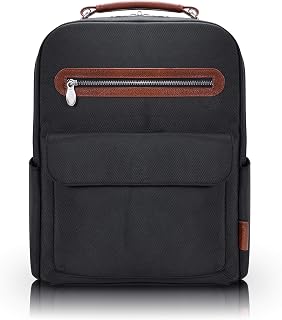 McKlein Logan, 1680D Ballistic Nylon with Leather Trim, 17" Nylon, Two-Tone, Dual-Compartment, Laptop & Tablet Backpack, Black (79085)