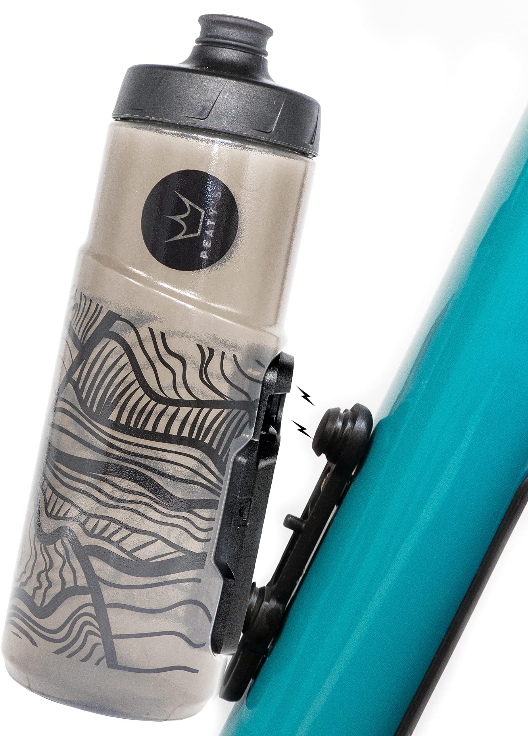 Peaty's x Fidlock Lockin Magnetic 600ml Bike Water Bottle & Base Mount, Bicycle Drink Bottles, Cycle Accessories for Mountain Biking & Cycling, Premium Alternative to Cage, Twist & Release