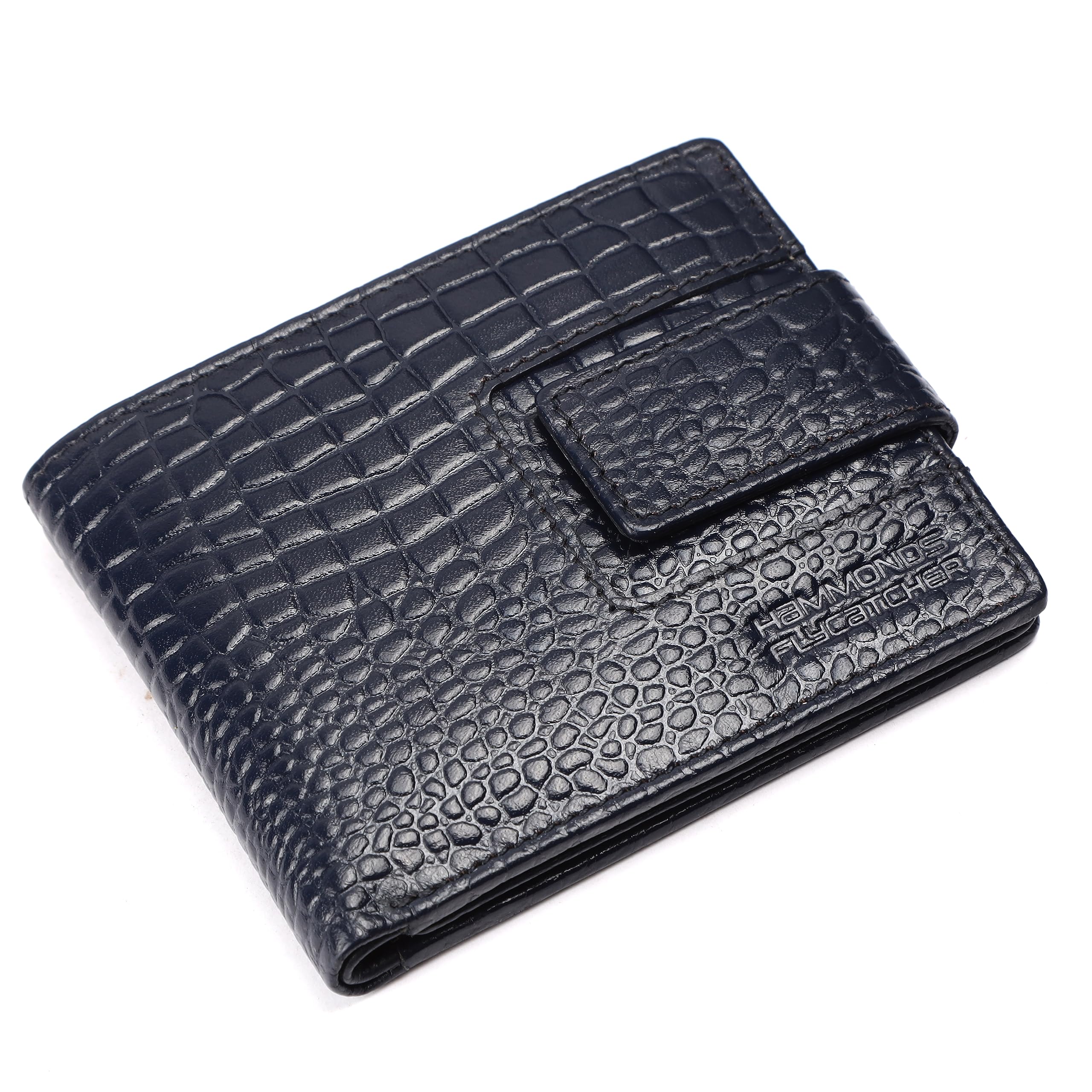 HAMMONDS FLYCATCHERRFID Wallet for Men Leather Original, Mens Wallet, Leather Wallets for Men Stylish, Bi-Fold Wallets for Man, 6 Card Slots, 1 ID Slot, Coin Pocket, Gift for Mens - Croc Blue