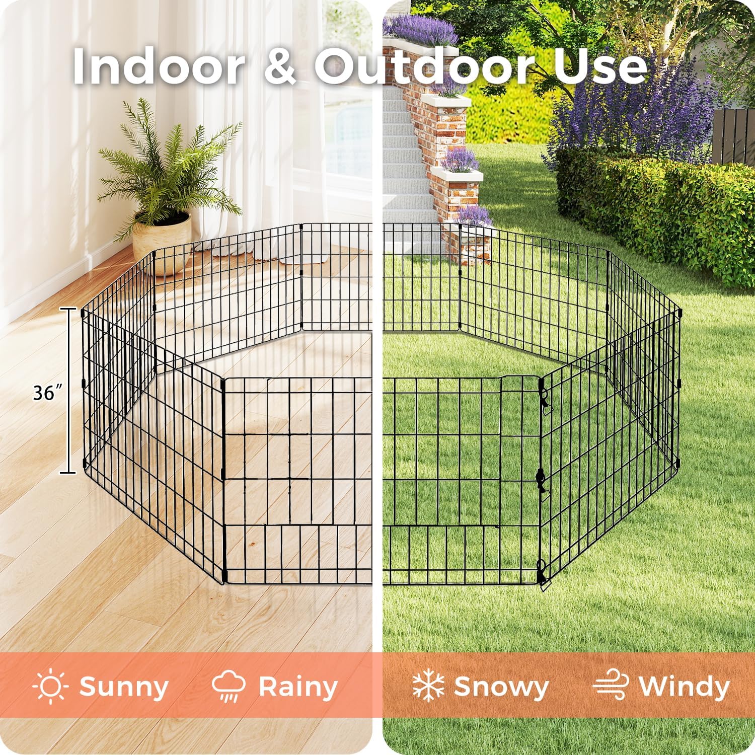 Foldable Dog Playpen 36" Height 8 Panels Metal Exercise Pen No Door - Indoor/Outdoor Dog Play Pen for Small-Medium Dogs, Portable Pet Fence for Yard Garden Camping, Black
