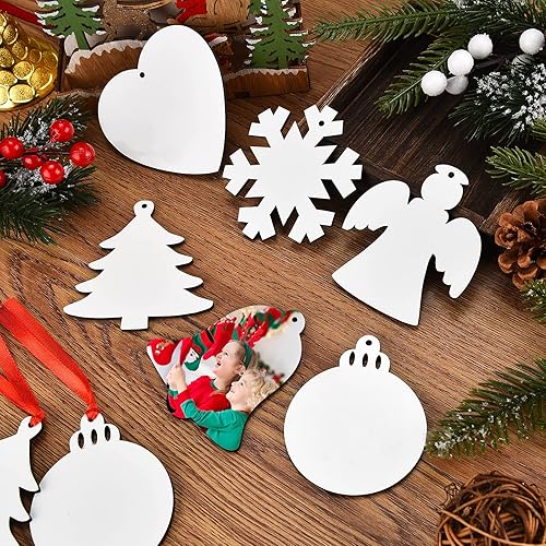 Miniatura 12 de 30 piezas de sublimación de Navidad en blanco de sublimación de doble cara MDF transferencia de calor en blanco colgantes personalizados de Navidad