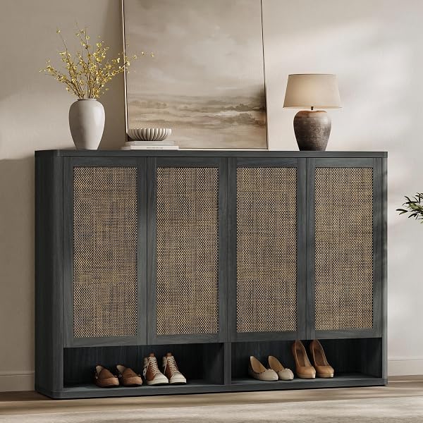SICOTAS Rattan Shoe Storage Cabinet - Modular Shoe Cabinets with Door Tall Large Shoe Cabinet Storage for Entryway - 31.