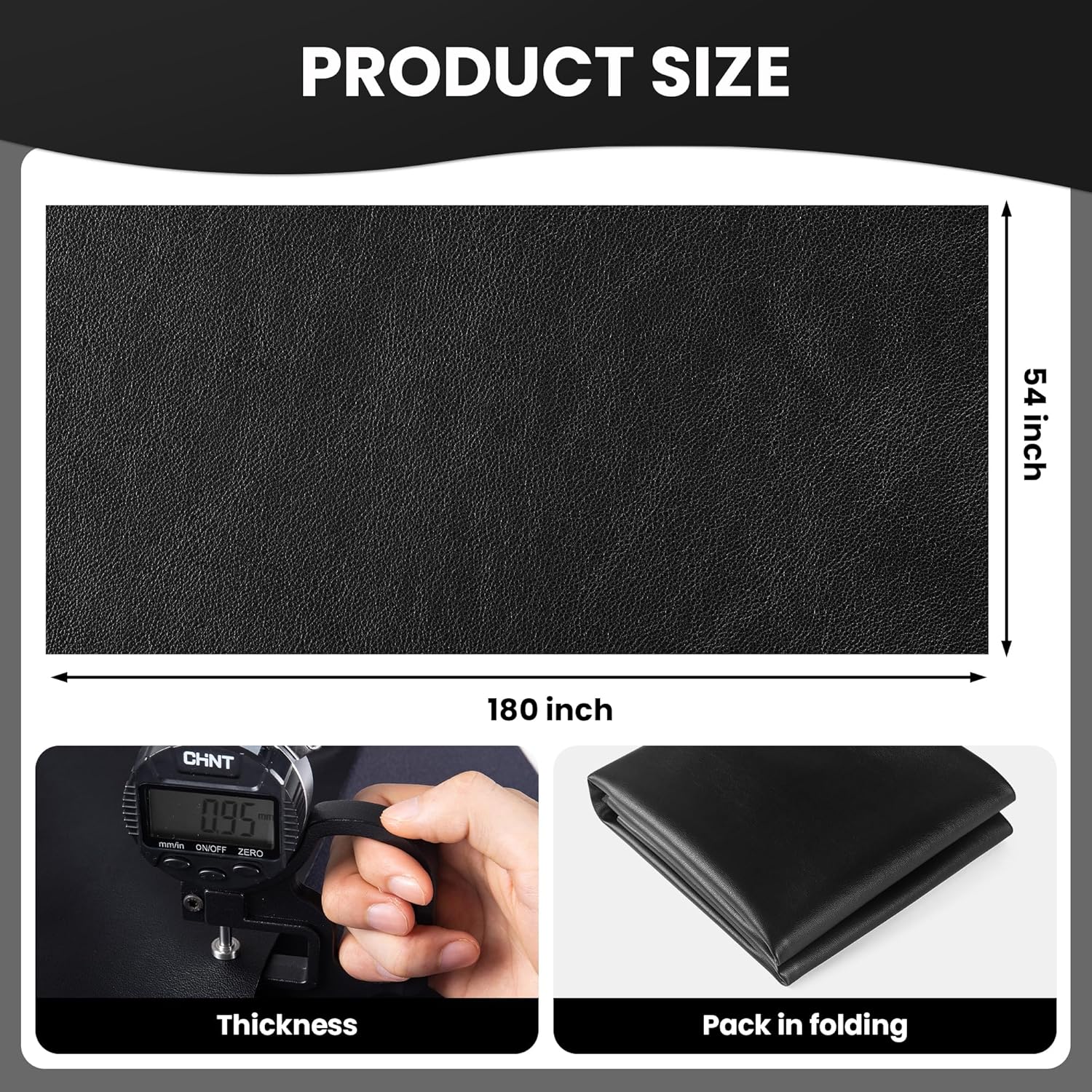 Vinyl Fabric, Upholstery Faux Leather Fabric by The Yard, 0.95 mm Thick PU Leather Sheets for Furniture Cover Reupholster Sofa Chairs Crafts Sewings (5 Yard 54''X 180'', Black)