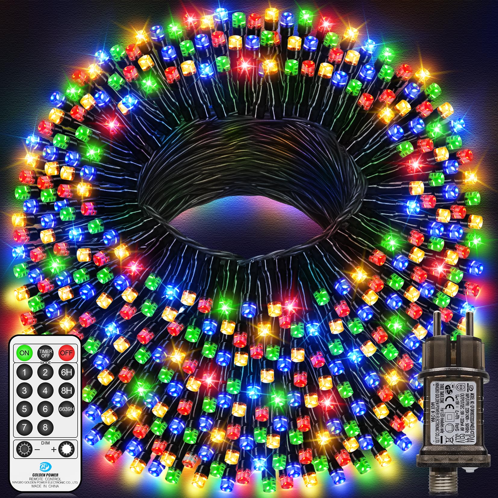 Cadena de luces LED para exteriores, 42 m, 1400 LED, multicolor, impermeable, 8 modos, con mando a distancia y temporizador, para fiestas, bodas, Pascua, jardín, balcón, árbol de Navidad