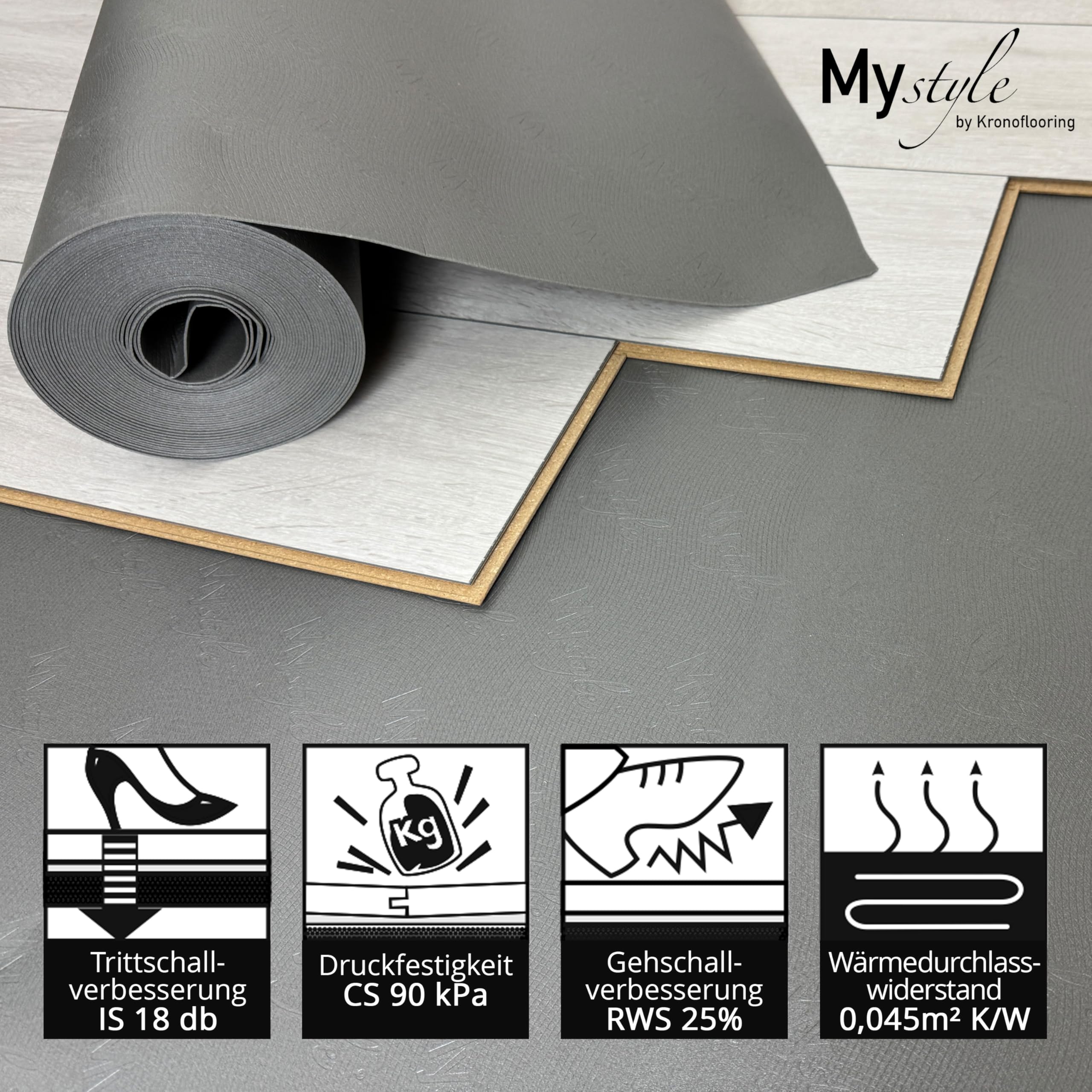 uficell® MyStyle Akustik Dämmunterlage Verlegeunterlage für Laminat- Parkett- und Designböden, Trittschalldämmung ca. 18 dB, Gehschallverbesserung ca. 25%, Stärke: 1,5 mm (30 m²)