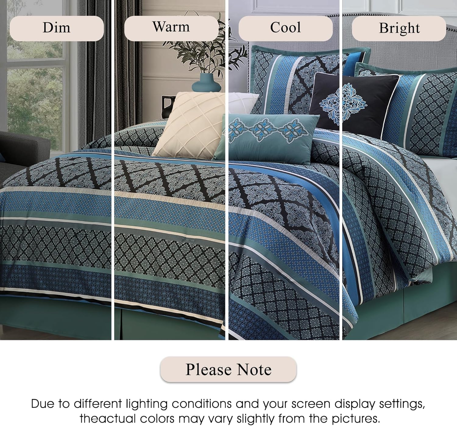 Stratford Park Blue Geometric California King Comforter Set, 7 Piece, Jacquard All Season Premium Bedding Set, Matching Shams, Bedskirt, Decorative Pillows