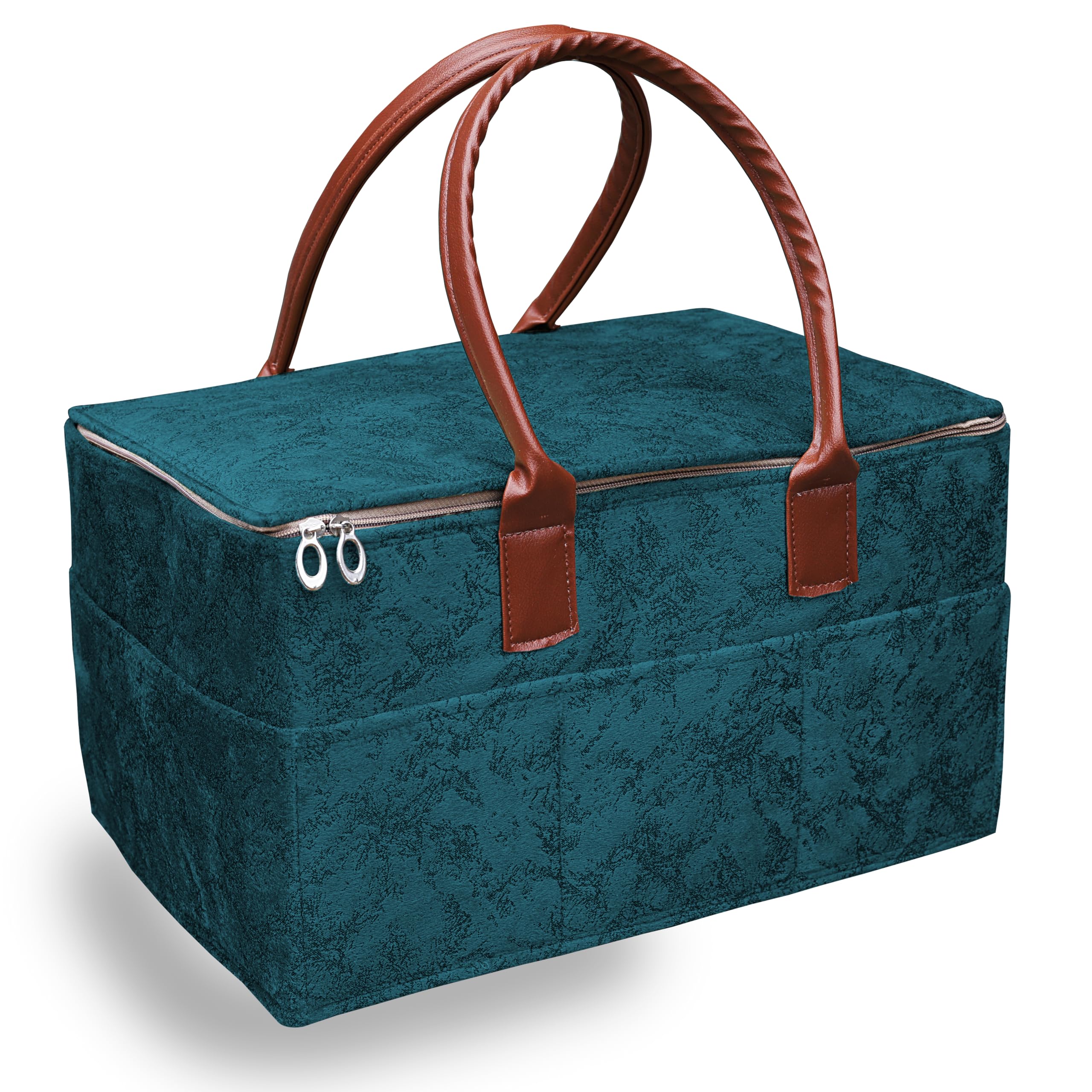 GREEN DECOR - Non Woven Fabric Cute Diaper Caddy Bag with Handles & Zip Lock for Smart Mothers Baby Diaper Caddy Wipes Storage Organizers,Foldable and Portable(Spray Print Teal Blue-18X12X9 Inch)-image-14