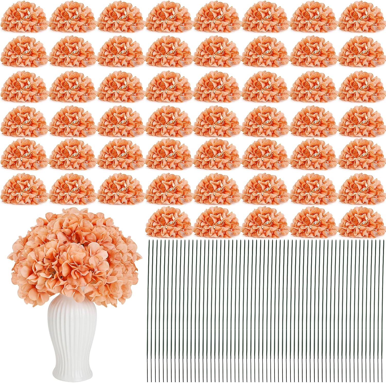 Nagobi 104 Pcs Hydrangea Artificial Flowers, Fall Faux Hydrangea Flowers with Stems for Wedding Arch, Silk Hydrangeas for Centerpieces Home Garden Baby Shower Party Decoration (Terracotta)