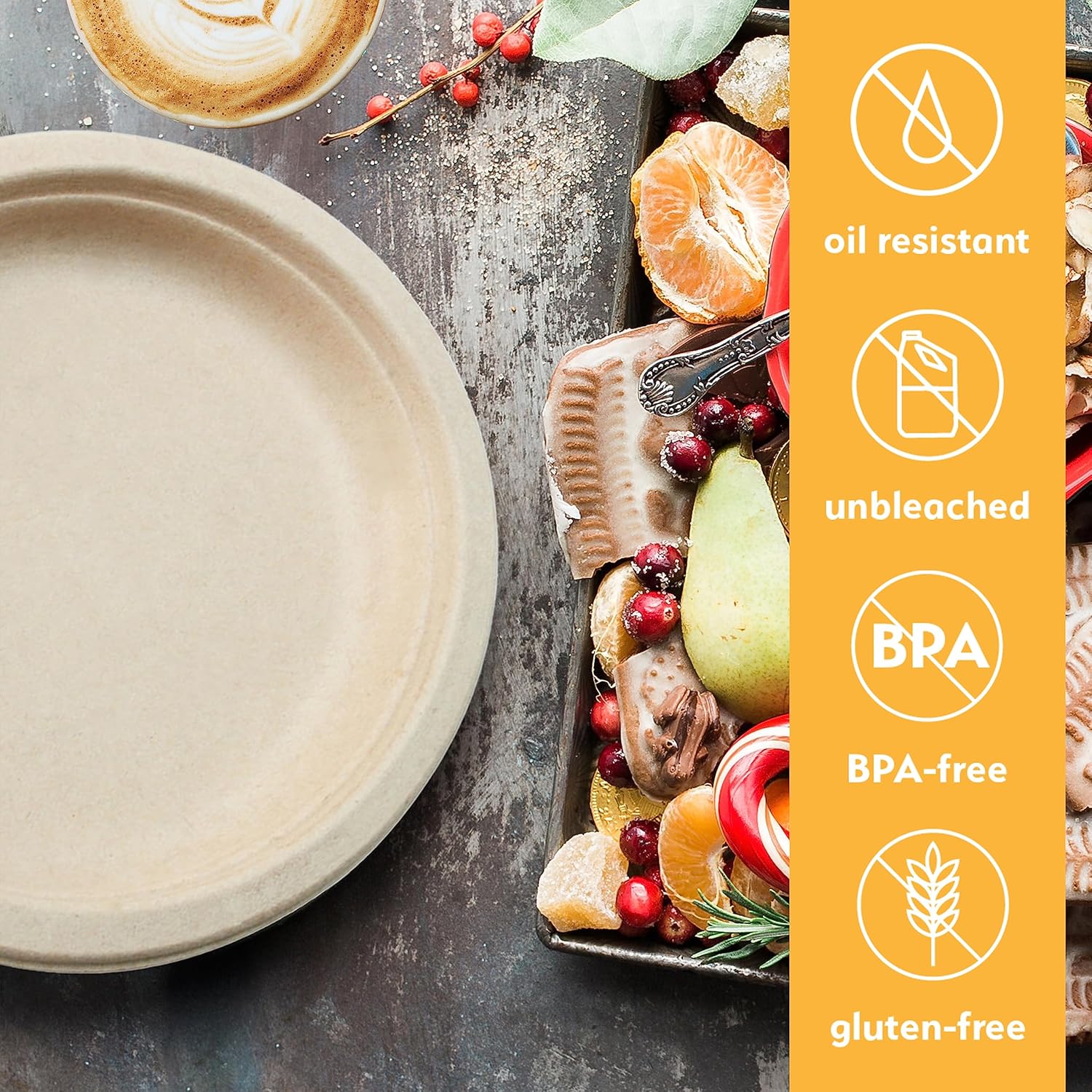 100% Compostable Disposable Paper Plates Bulk [9" 400 Pack],Bamboo Plates, Eco Friendly, Biodegradable, Sturdy Large Dinner Party Plates, Heavy-Duty, Unbleached by Earth's Natural Alternative