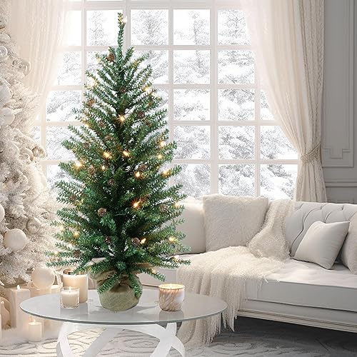 Miniatura 12 de Puleo International Árbol de Navidad artificial de abeto preiluminado de 6 pies con 300 luces y conos de pino, color verde