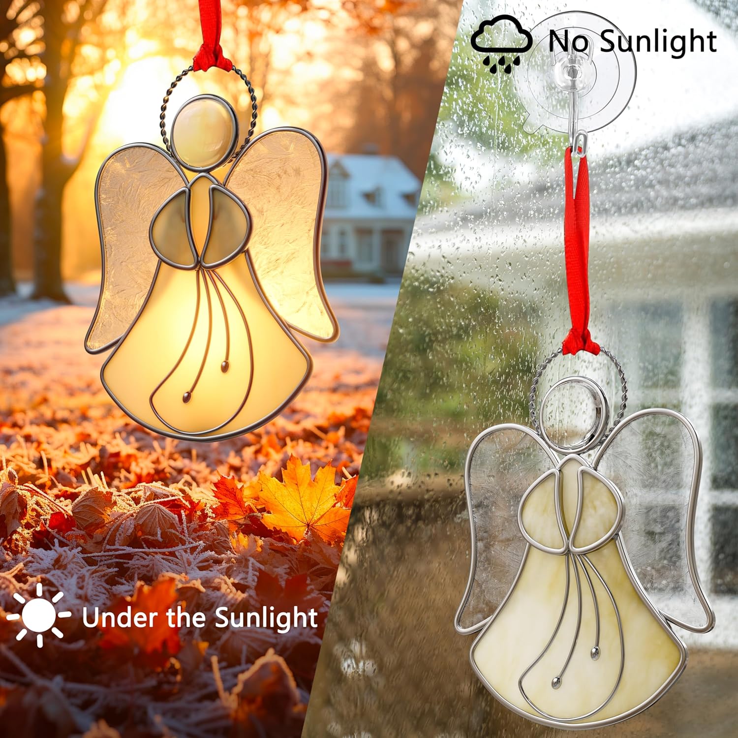 Yellow Angel Suncatcher Stained Glass Panels Suncatcher for Windows Hangings Ornament Home or Garden Decorative Gifts for Mom Friends Teacher Birthday Christmas Tree Holiday Hanging Decor - Image 7