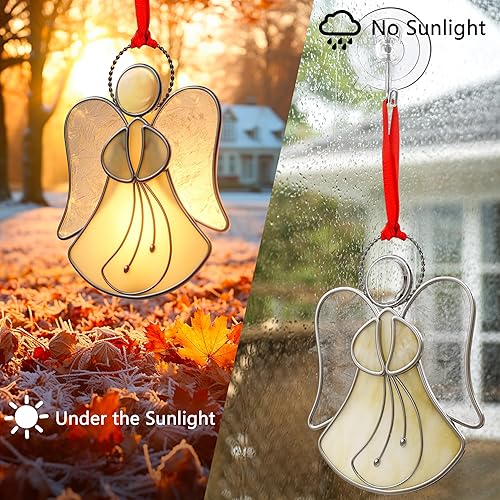 Miniatura 7 de Atrapasoles de ángel amarillo, paneles de vidrieras para ventanas, adornos decorativos para el hogar o el jardín, regalos decorativos para mamá,
