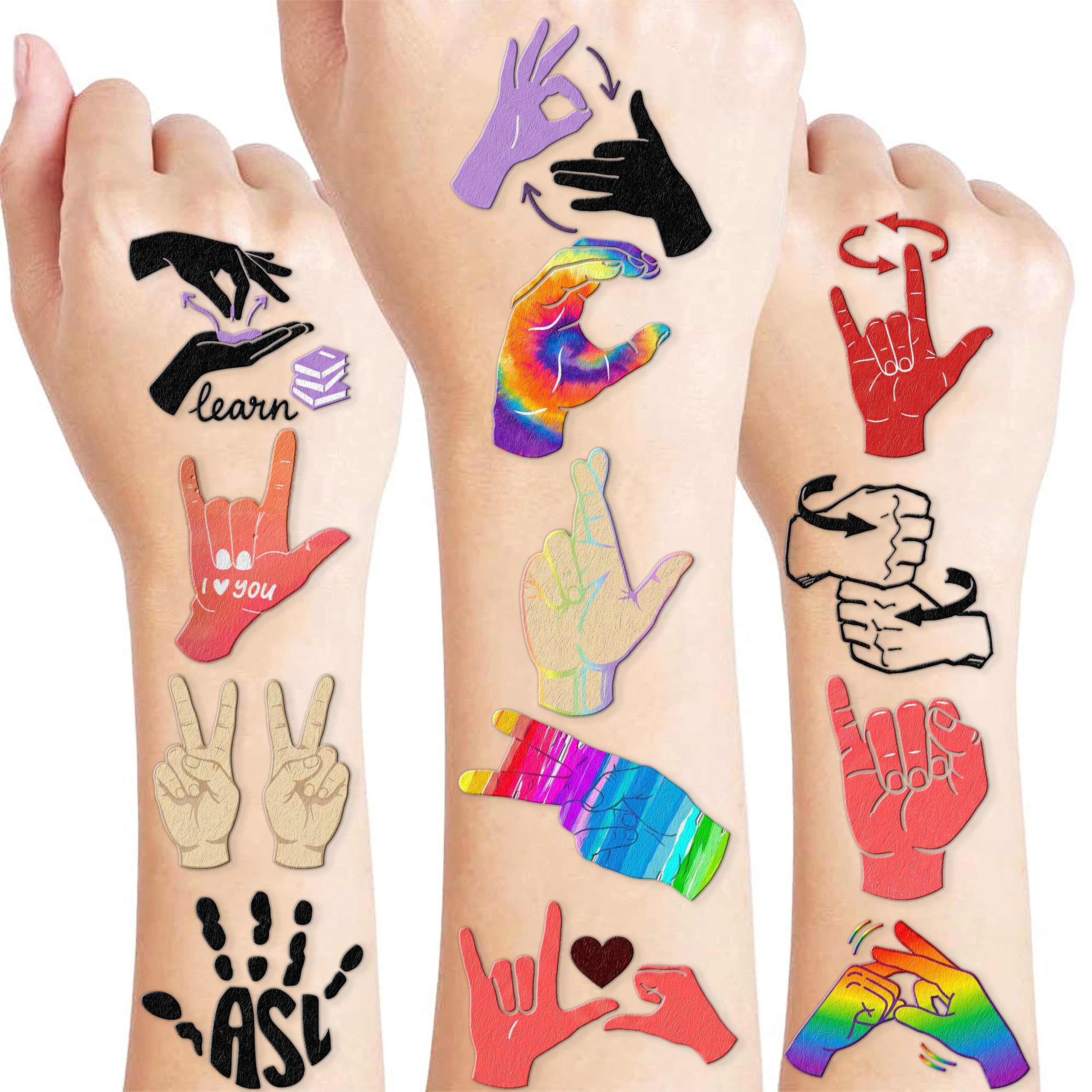 96 PCS ASL Pre - Cut Temporary Tattoos for Boys Girls