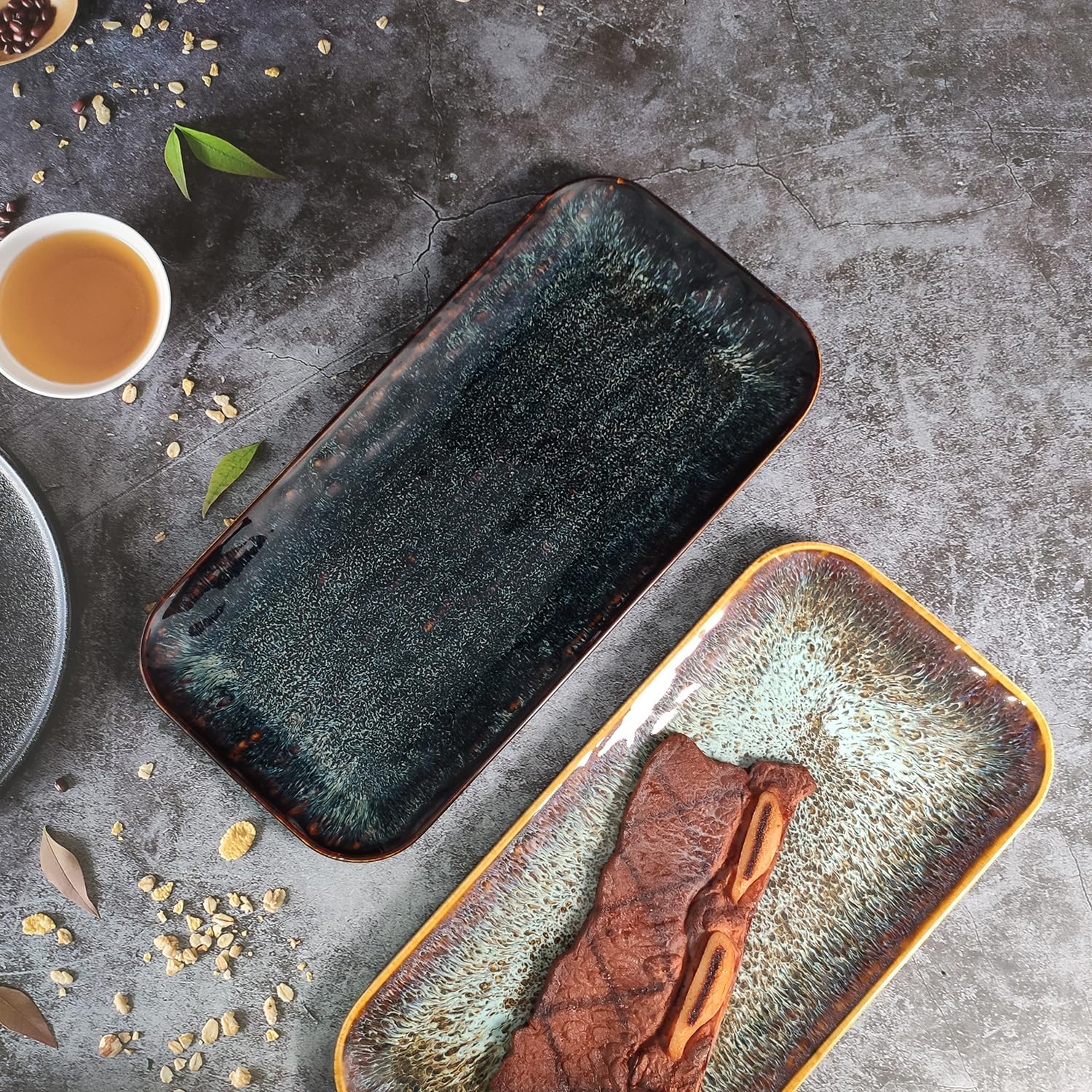 Ceramic Serving Dinner Plate Set, 4-Piece for Main Meals, Tacos, Lunches, Snack, Platters - Microwave and Dishwasher Safe, Scratch Resistant, Kitchen Serving Dinnerware, Black 12.4 Inch - Image 6