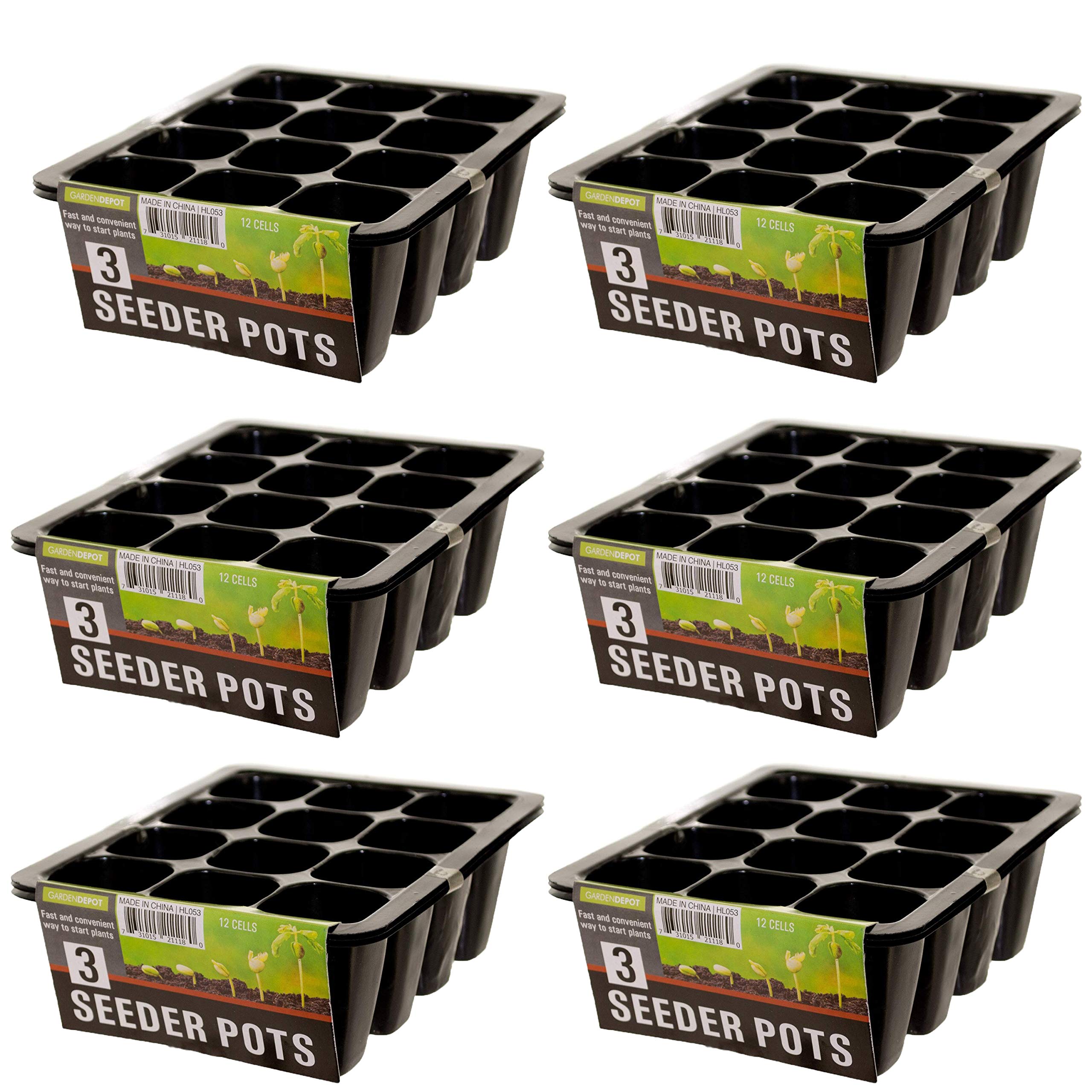 Garden Depot 12 Cell Seedling Starter Trays, Seed Germination and Plant Propagation Planting Seeder Pots (18 Trays))