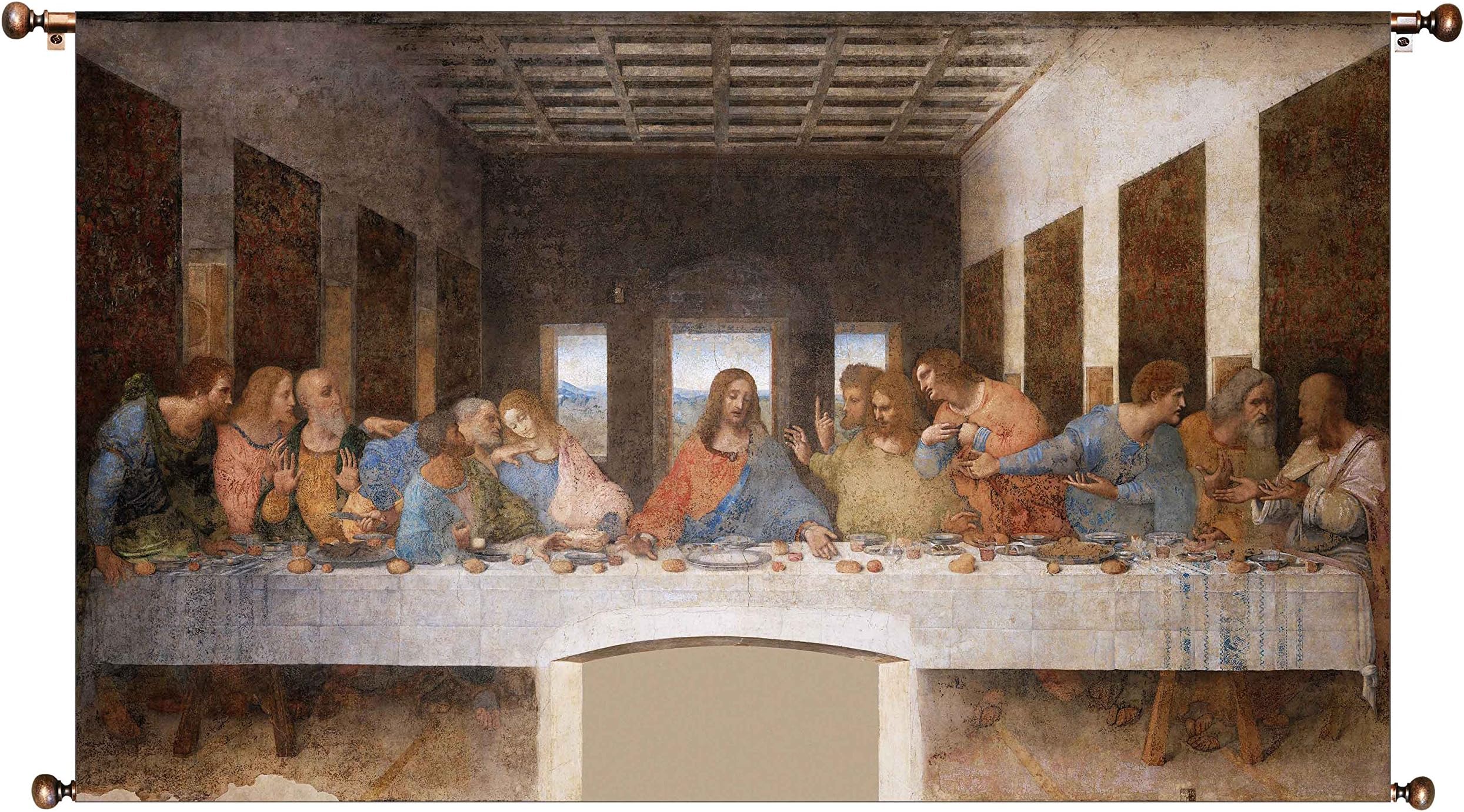 The Original Last Supper by Leonardo da Vinci Picture on Large Canvas Hung on Copper Rod, Ready to Hang, Wall Art Décor