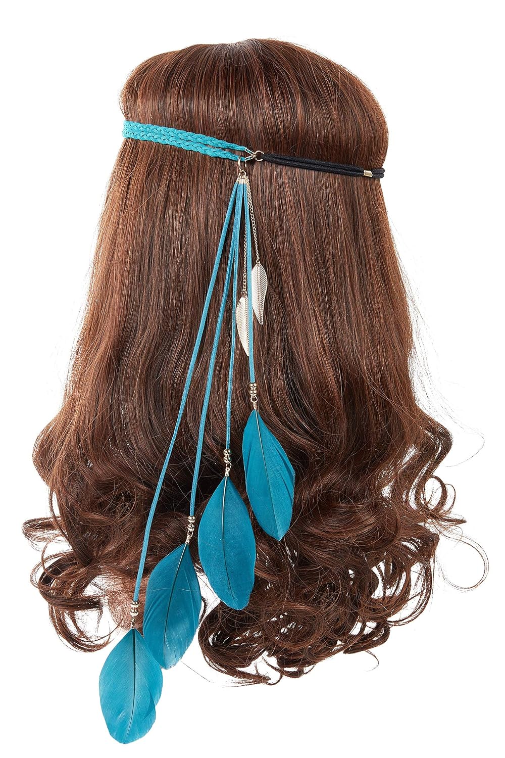 Peacock Feather Headband Bohemian – Hippie Gypsy Indian Hairband with Feather Tassel for Hair Accessories, Festival Masquerades, Vocation, Party (Single blue feather headband)