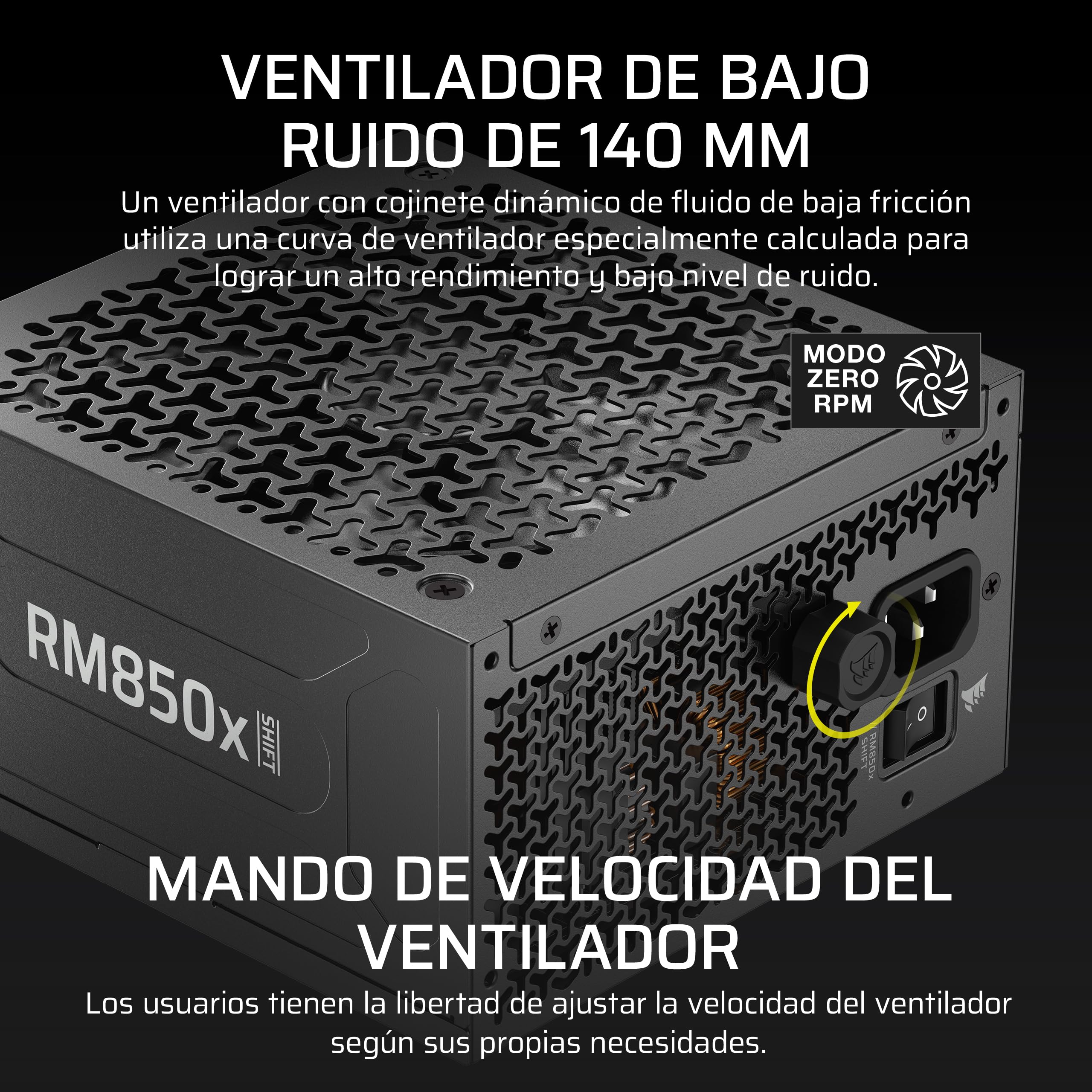 CORSAIR RM850x Shift (2025) Fuente de Alimentación ATX Totalmente Modular – Interfaz Lateral Modular, 12V-2x6, ATX 3.1 y PCIe 5.1, Condensadores de 105°C, Cybenetics Gold – Negro