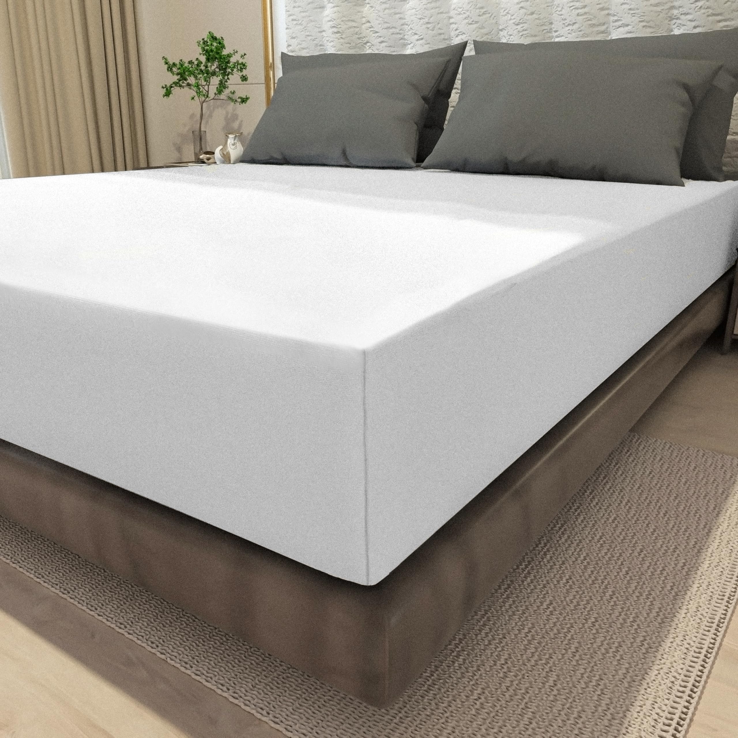 wyewye Double Fitted Sheet, White, 135x190 cm with 40 cm Super Deep Pocket, Microfiber Fabric Bed Fitted Sheets, Breathable - Image 2