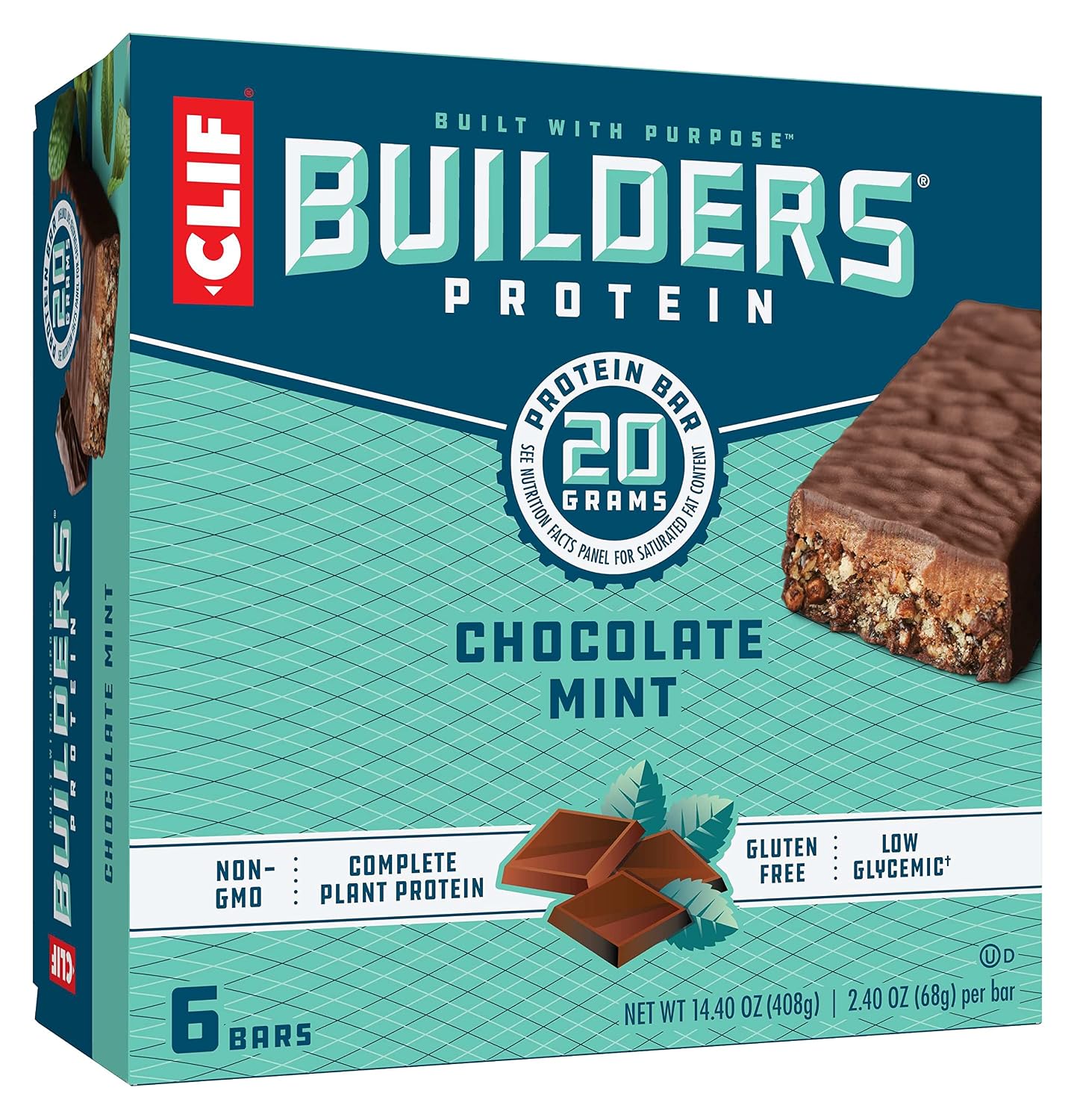 CLIF BUILDERS - Protein Bars - Chocolate Mint - 20g Protein - Gluten Free (2.4 Ounce, 6 Count)