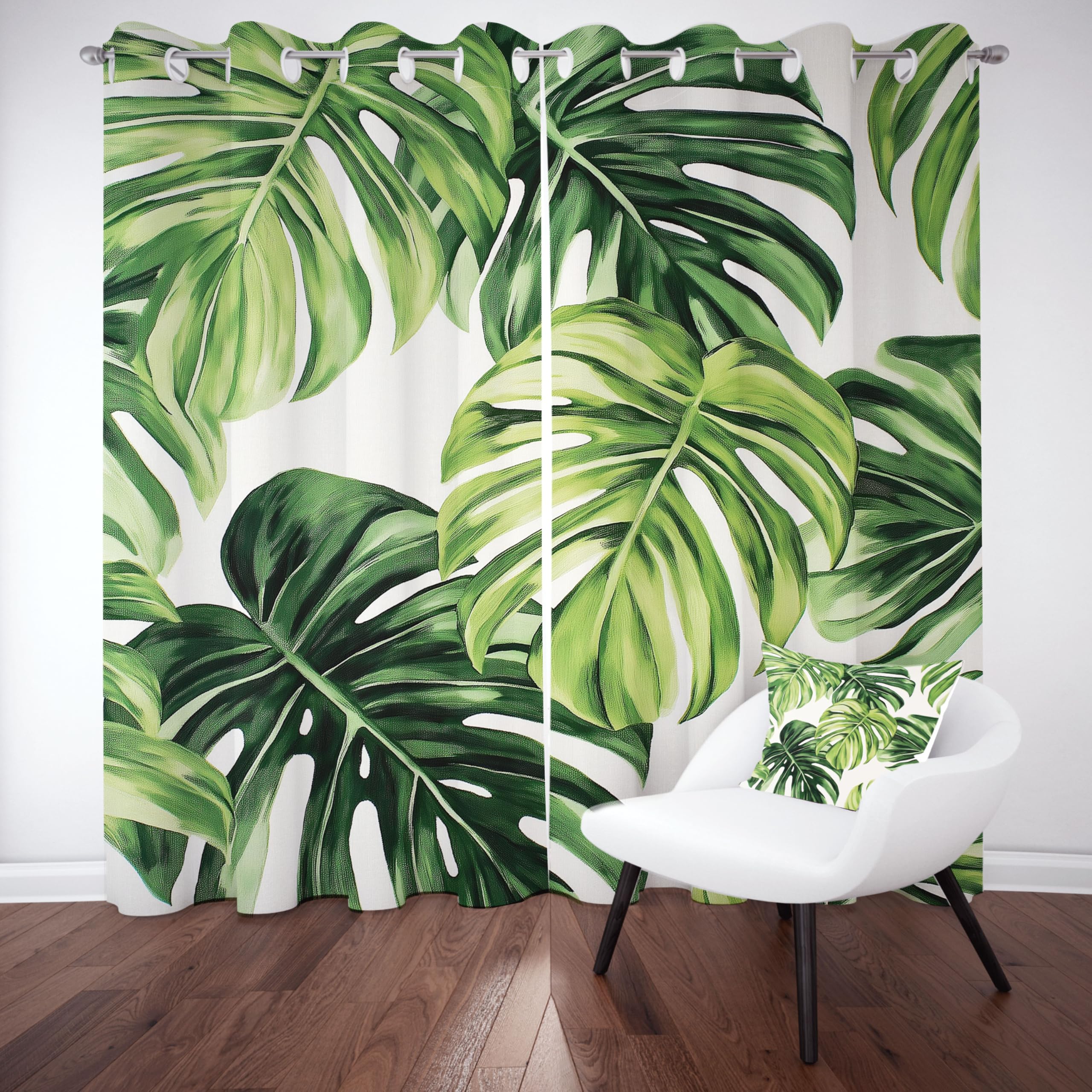 Rideau occultant thermique Monstera vert exotique 260x140 pour chambre et salon