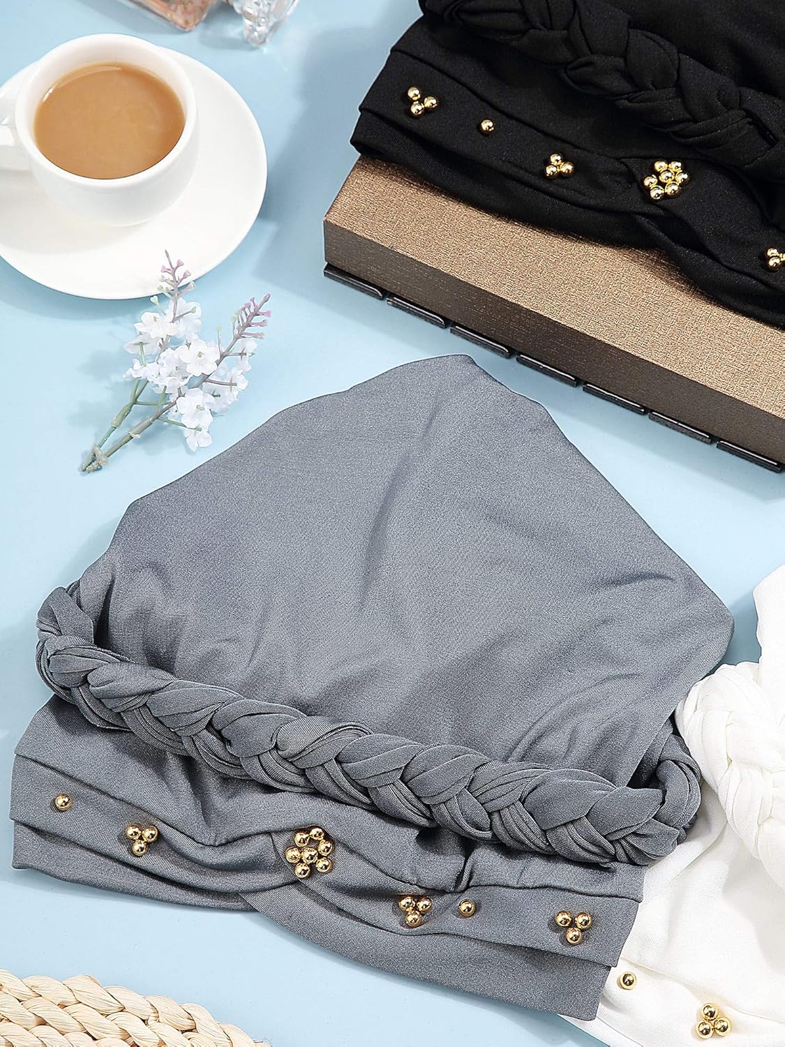 SATINIOR 4 Pieces Turban for Black Women African Cap Head Wraps Beaded Headscarf Beanie Wrap - Image 6