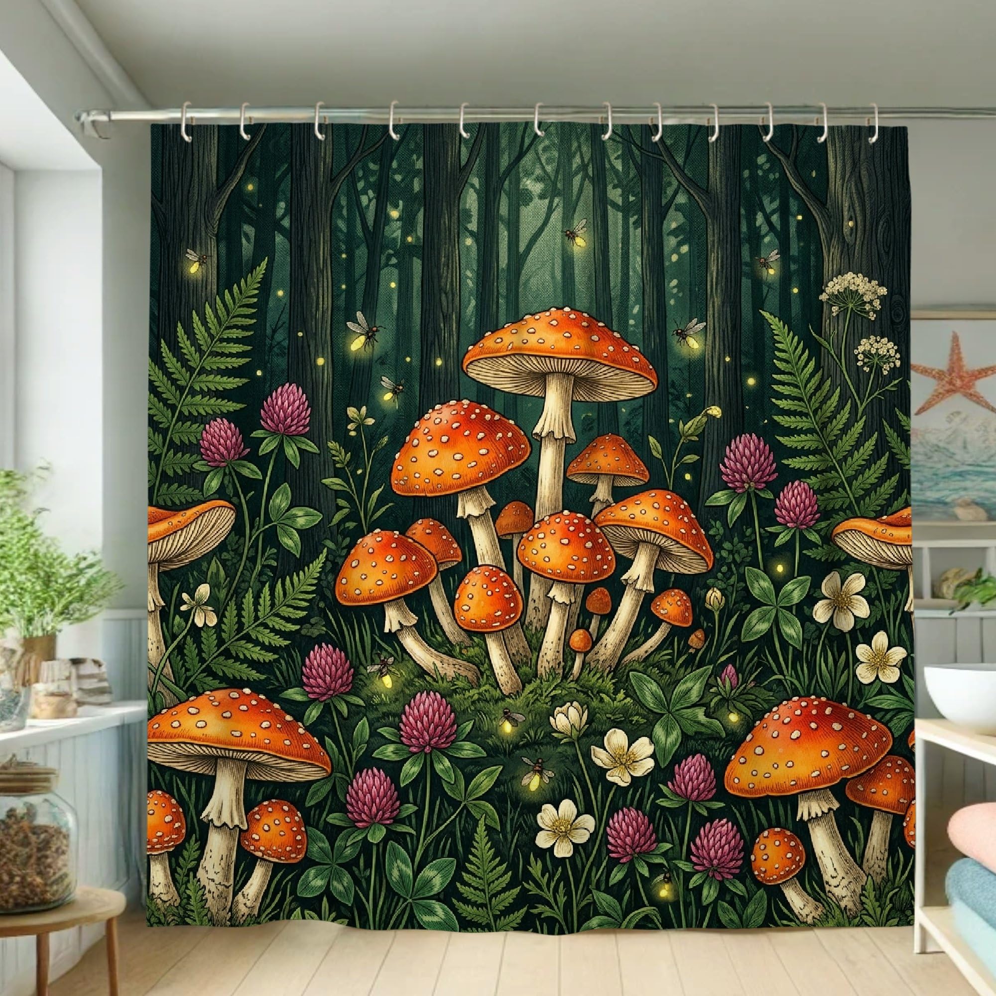 Rideau de douche champignon en toile polyester imperméable haut de gamme 183x183 cm