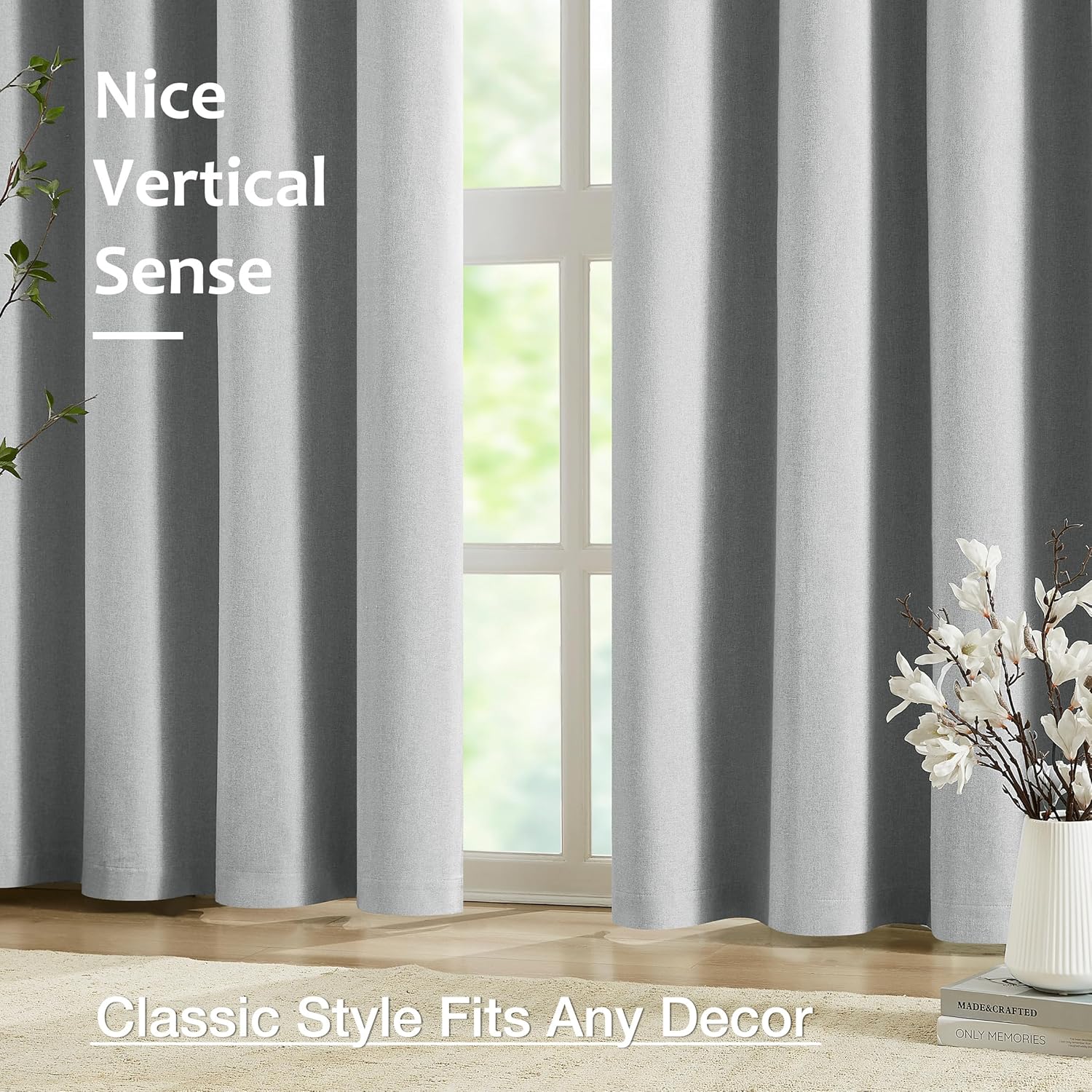 Jubilantex Light Grey Linen Blackout Curtains 95 Inches Long for Bedroom Living Room Thermal Insulated and Noise Reducing Window Curtain Panels Grommet Top,52" Wide