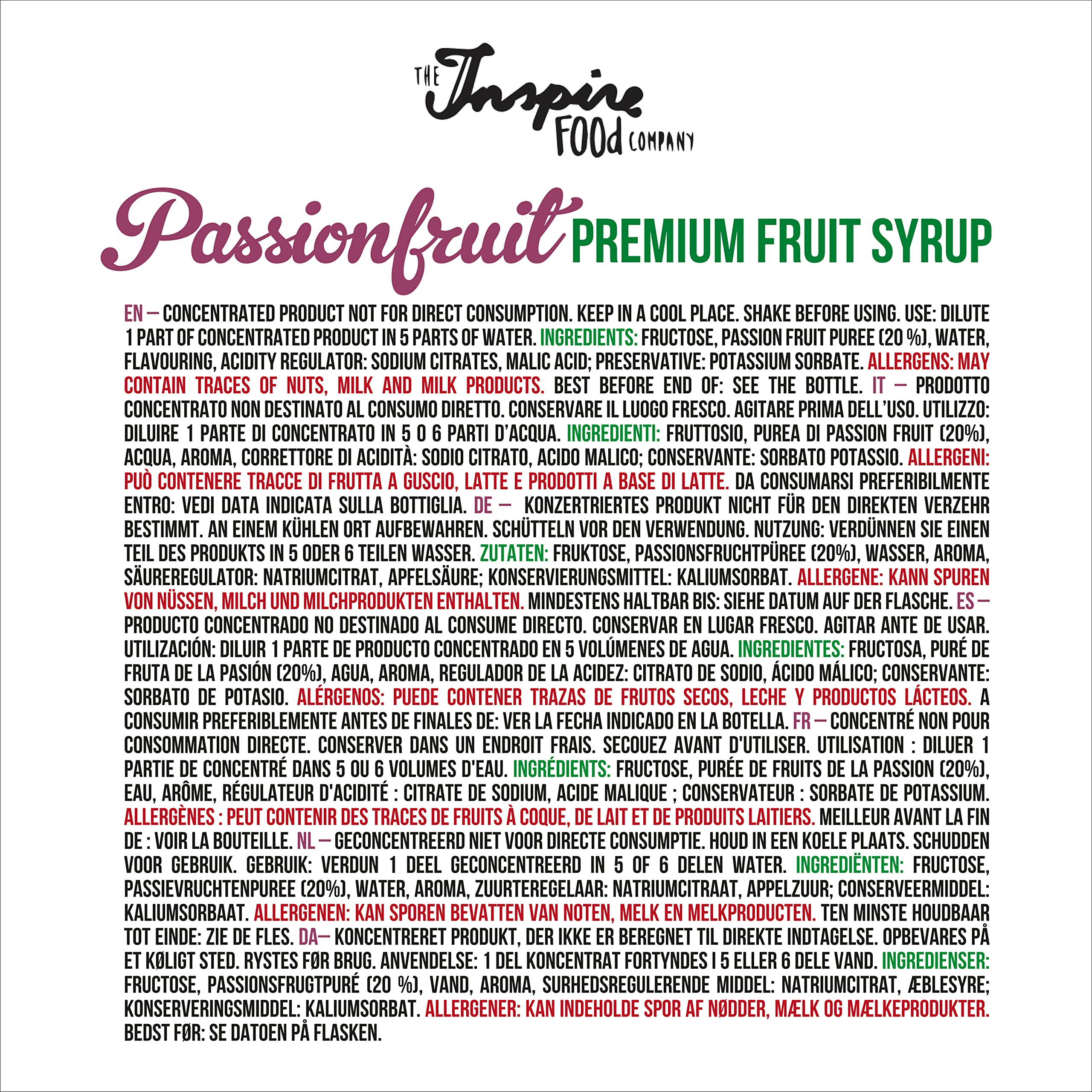 Sirope de Frutas para Bubble Tea Fruta de la pasión 300ml Sin colorantes artificiales Vegano Sin Gluten