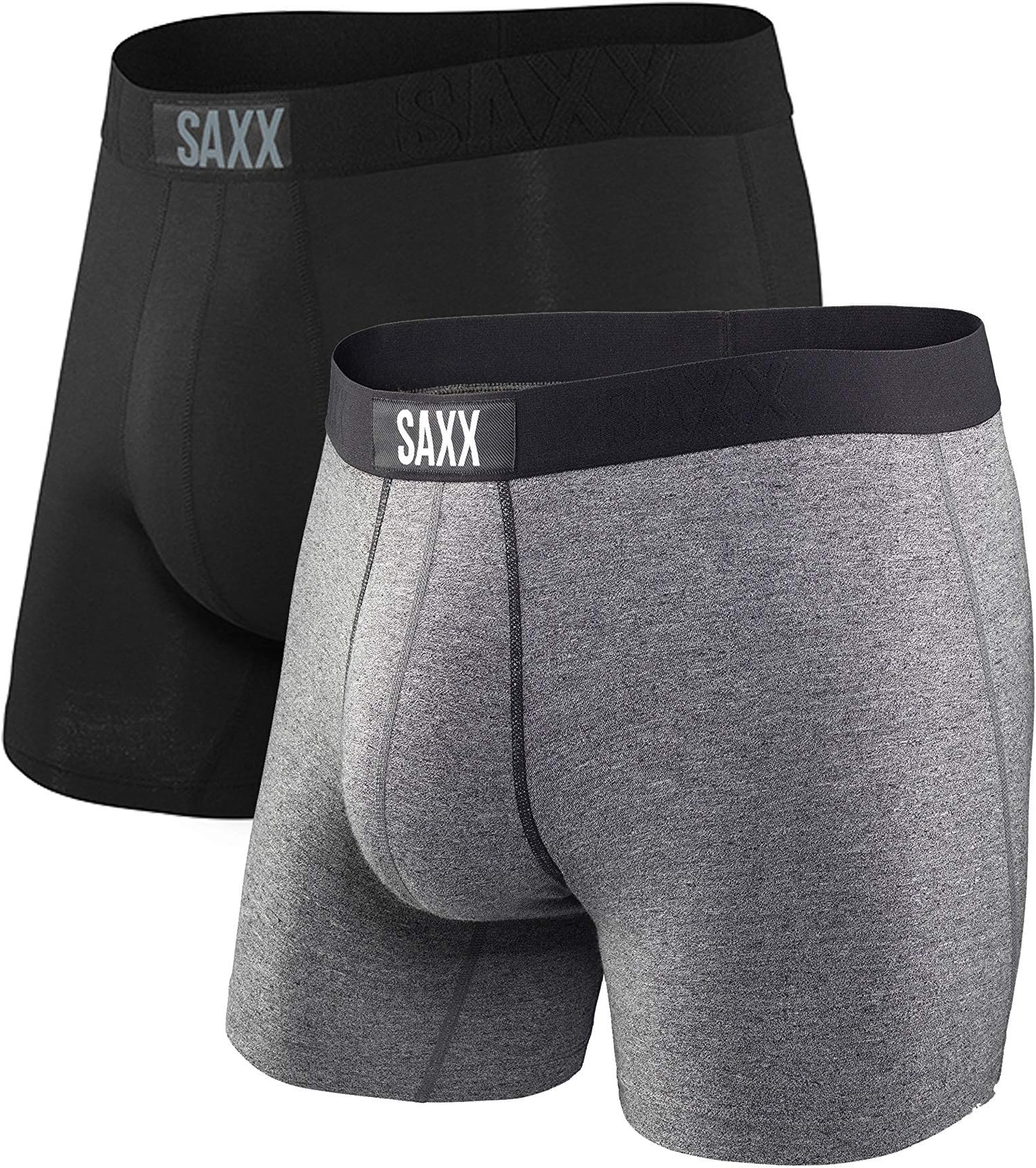 SAXX Underwear Co.Men's Vibe Super Soft Boxer Brief 2Pk With Built-In Pouch Support - Underwear For Men, Black/Grey, Medium