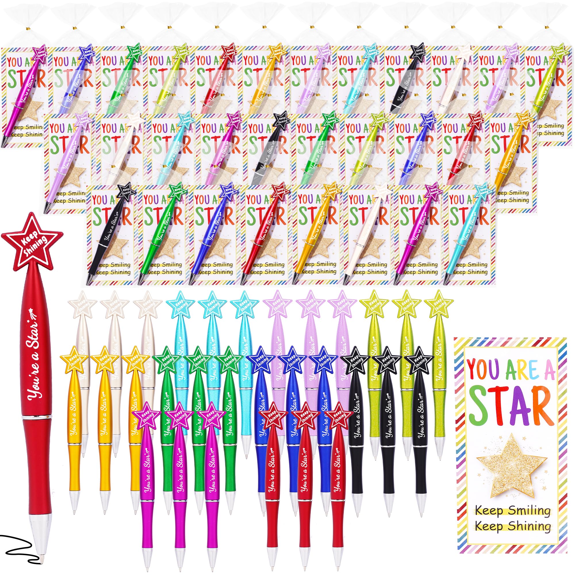 Echehi Class Gifts For 30 Children With 30 Pcs Star Pens With Cards, Gifts For Students From Teachers, End Of Term Rewards For Children, Primary School Leavers Presents(10 Colours)