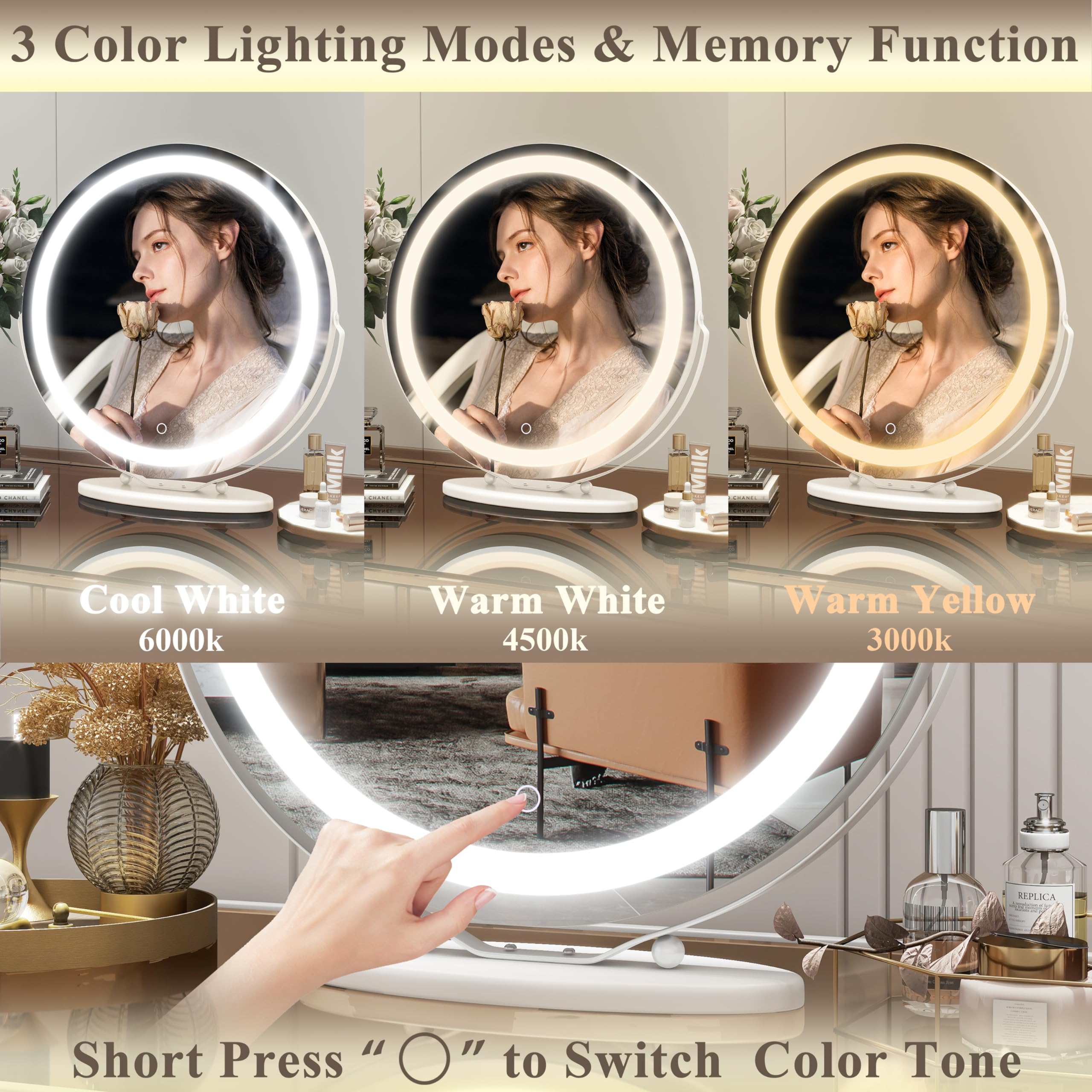 LEDライト付き化粧鏡 大きめ ホワイト Amazon.co.jp: Vierose 20インチ 大型化粧台メイクアップミラー ライト