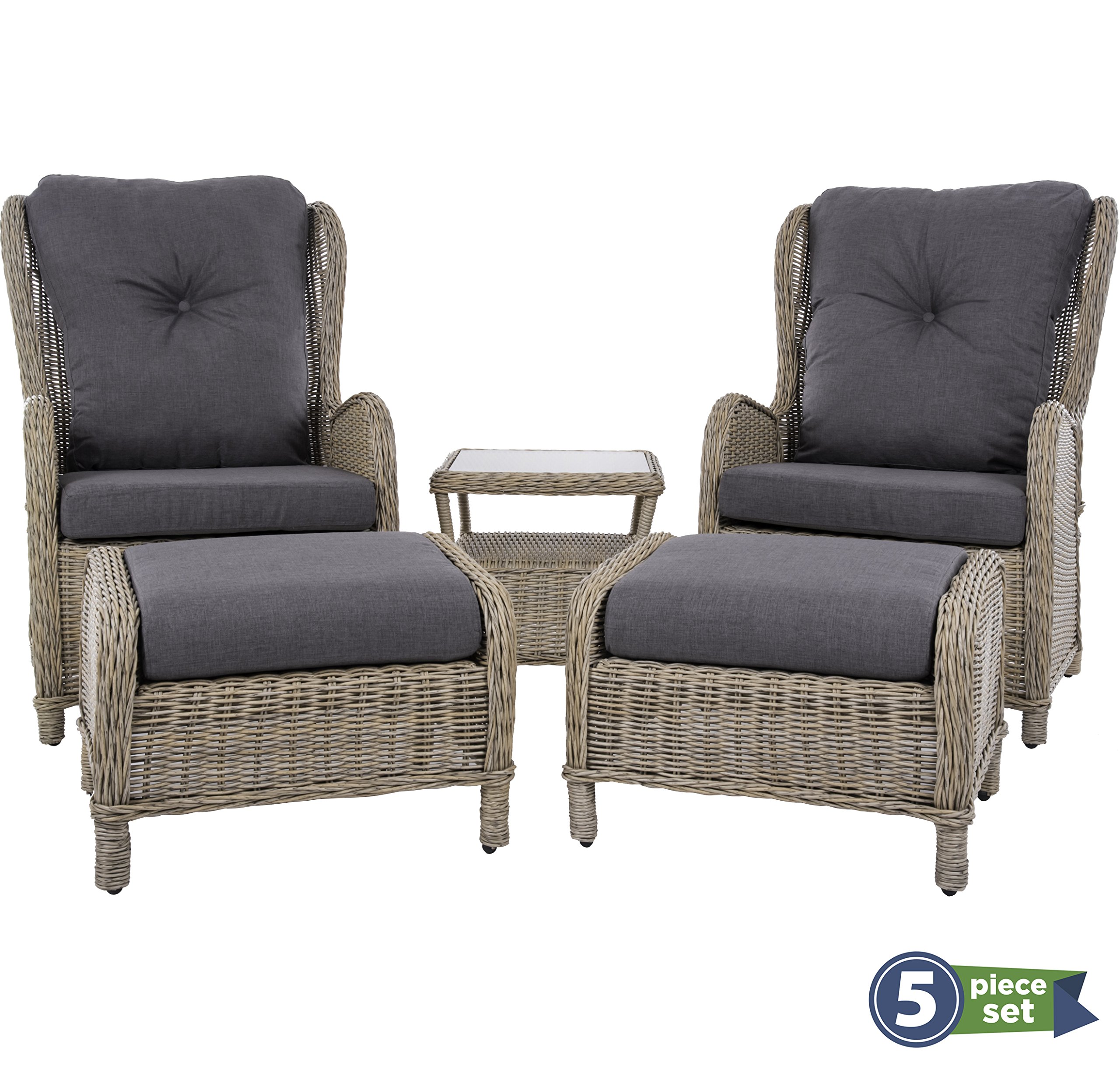Amazon Com Vivere Southampton Rattan Five Piece Reclining Set Garden Outdoor