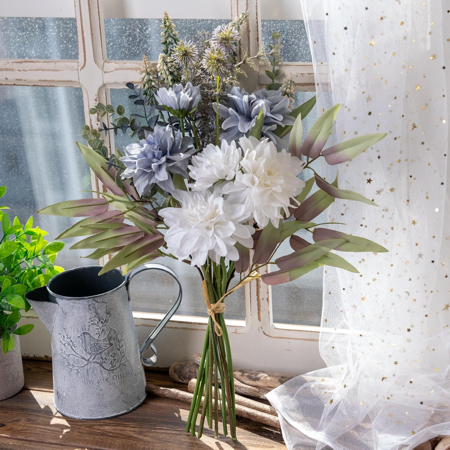 LUEUR Fake Flowers with Vase, Silk Roses Artificial Flowers in Vase Faux Flowers Arrangement Suitable for Home Kitchen Living Room, Fall Spring Decor for Office, Centerpiece Table Decorations - Image 3