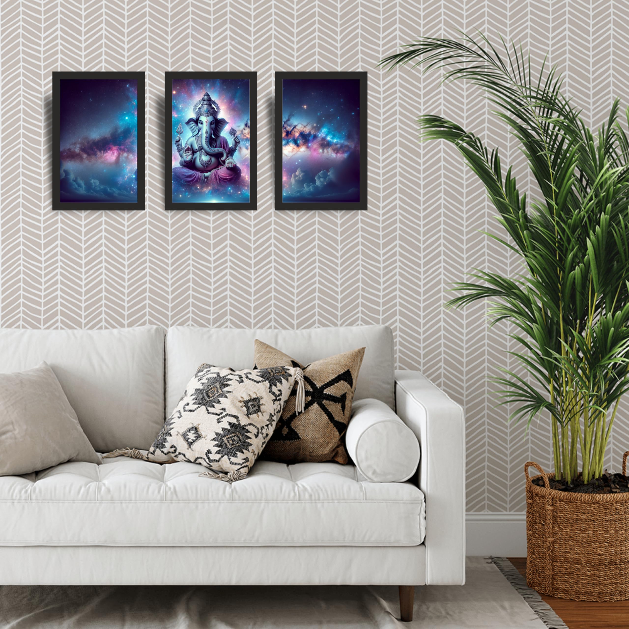 Lord Ganesha Cosmic Galaxy Wall Art Set of 3
