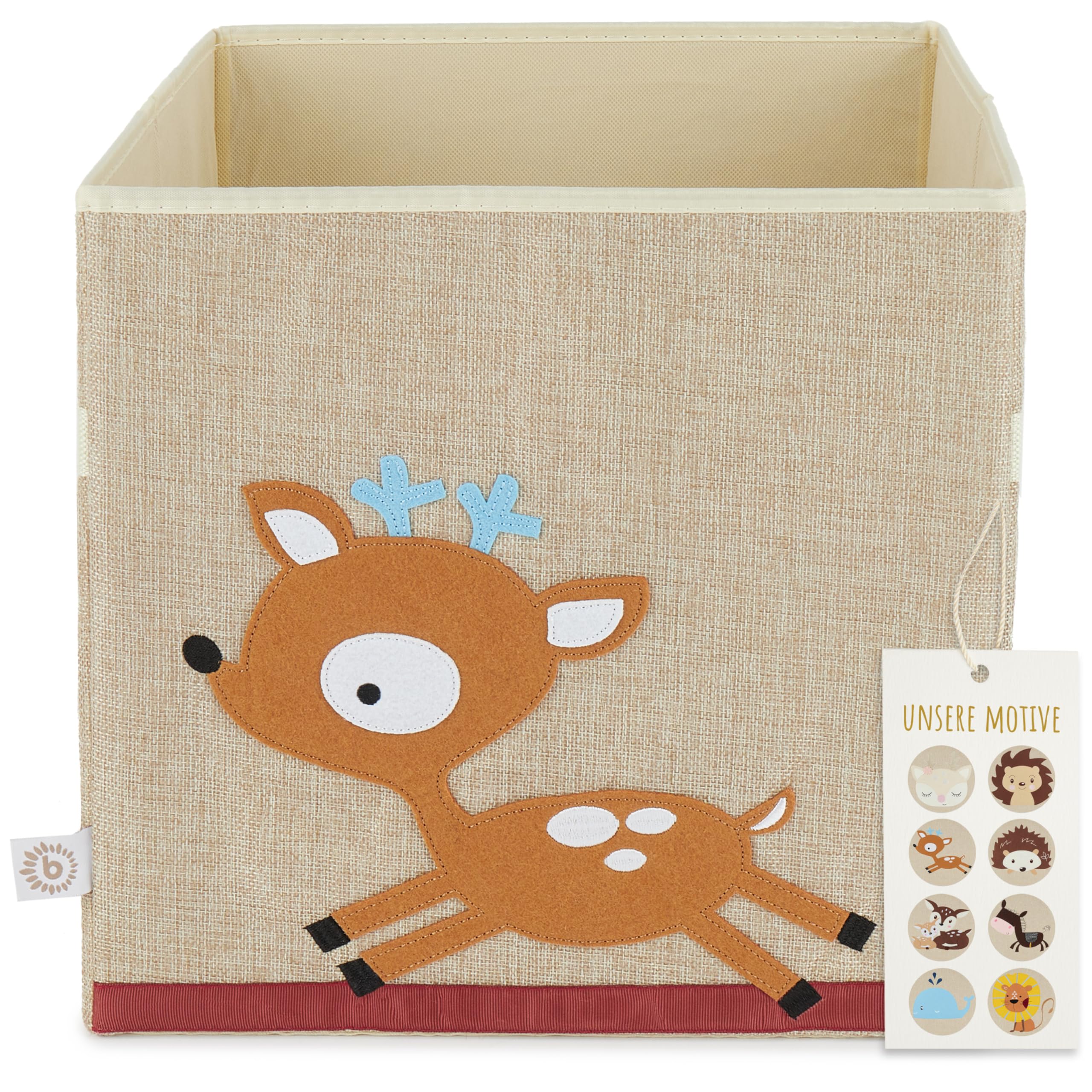 Bieco Reh Kids Storage Box | Deer Design 36L Foldable Fabric Toy Box | Storage Cubes For Kallax Shelf | 33X33x33cm | Toy Organiser | Kallax Basket