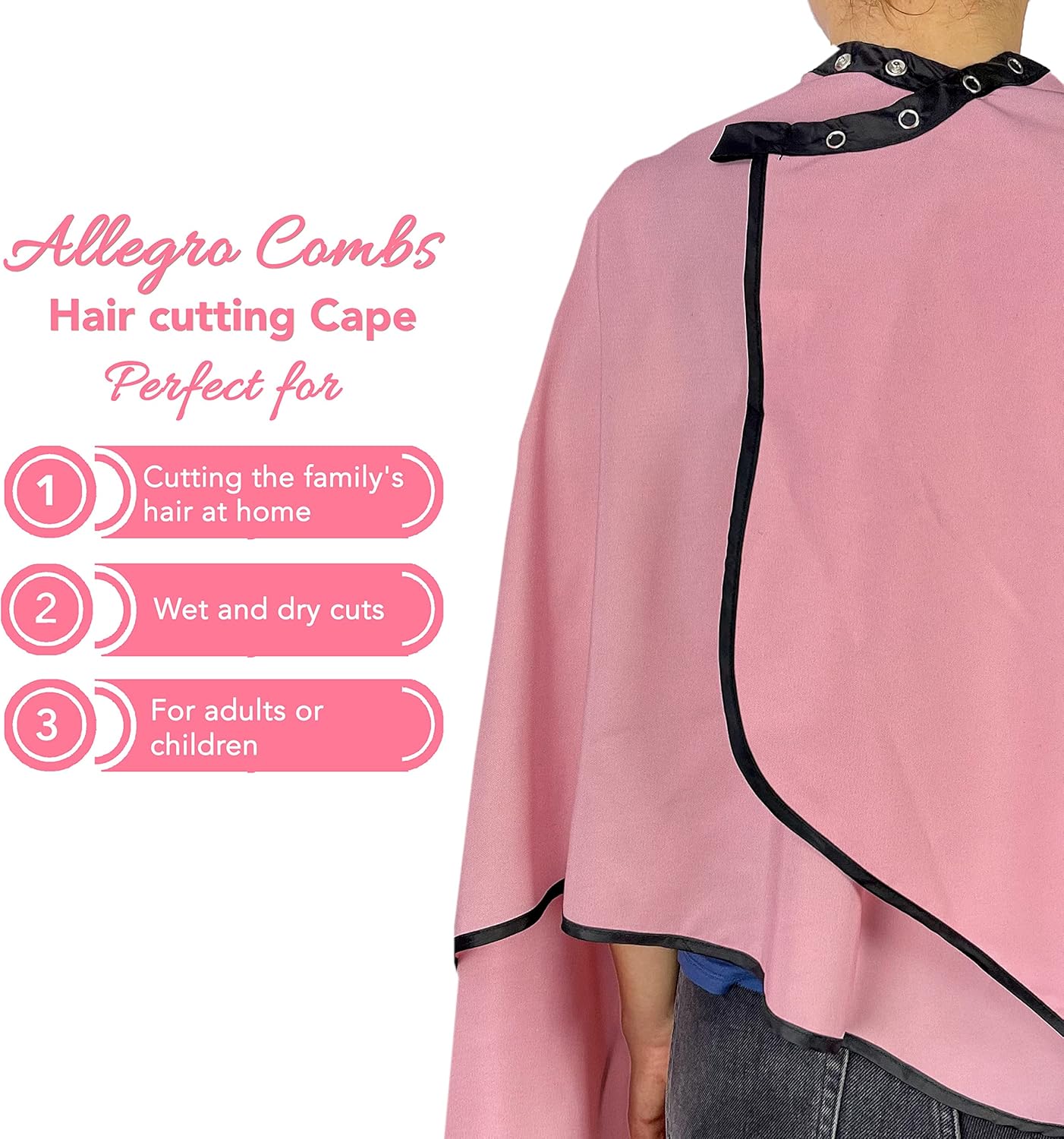Allegro Combs Cutting Capes Adjustable 46X60 In. One-Size-Fits-All Stainless Steel Snap Buttons
