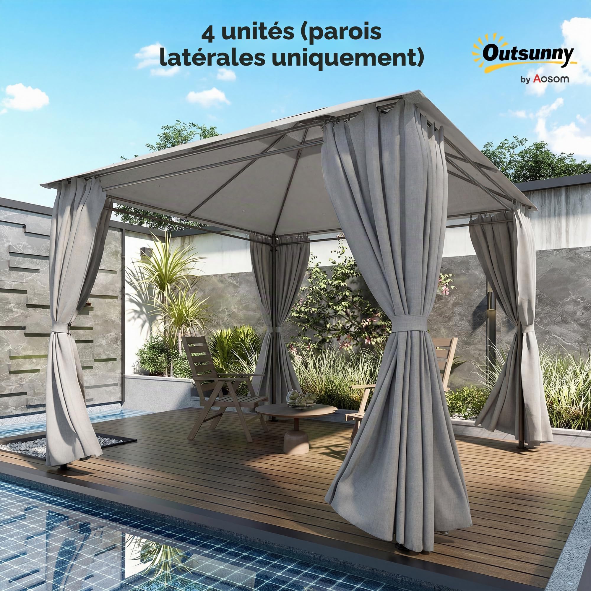 Outsunny 4 parois latérales pour Gazebo 3x3 m imperméables Gris Clair