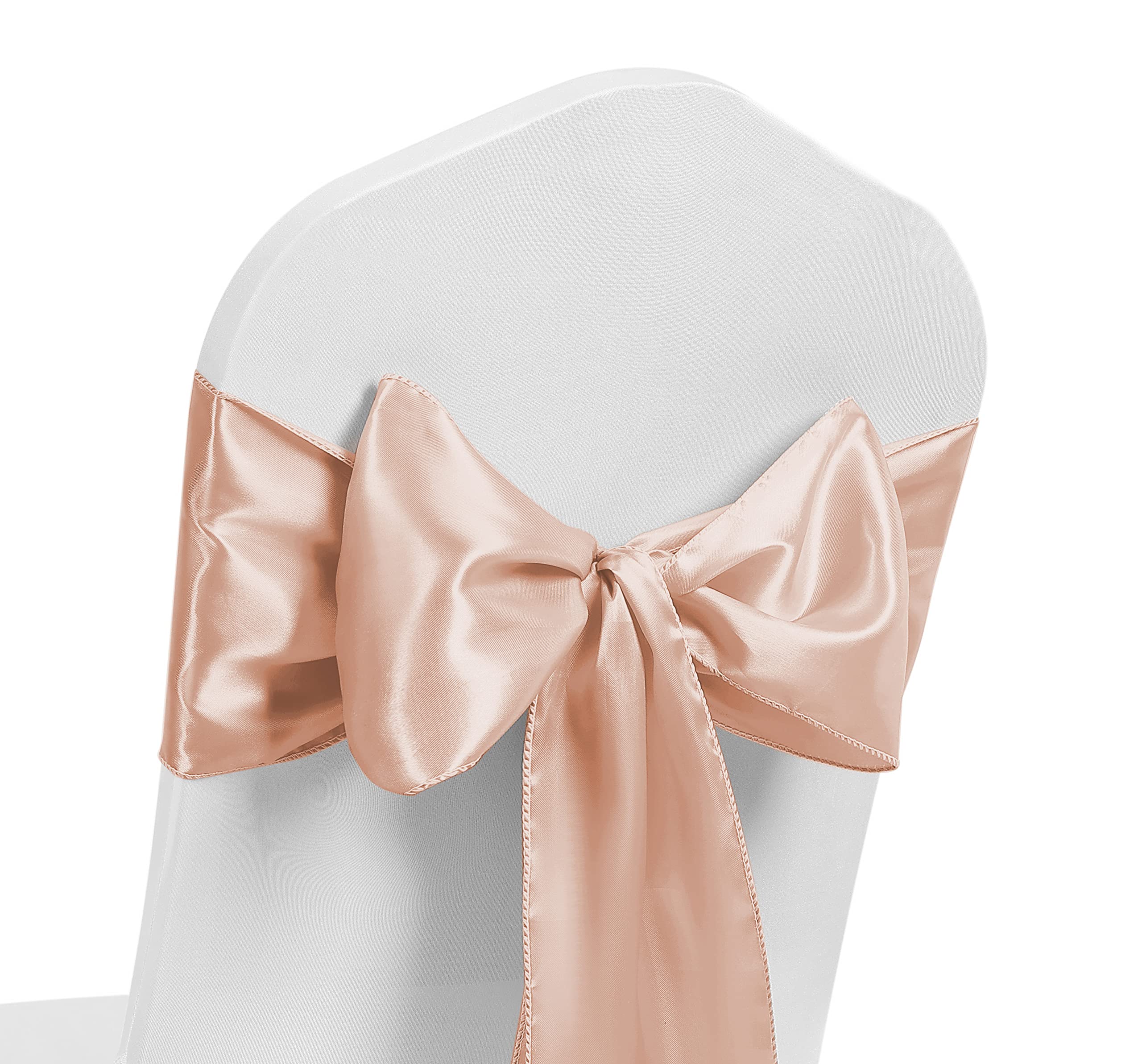 Pack of 10 Satin Chair Sash WIDER FULLER BOWS Chair Sashes Bow Back Tie Ribbon Wedding Banquet Decoration (Peach Pearl)