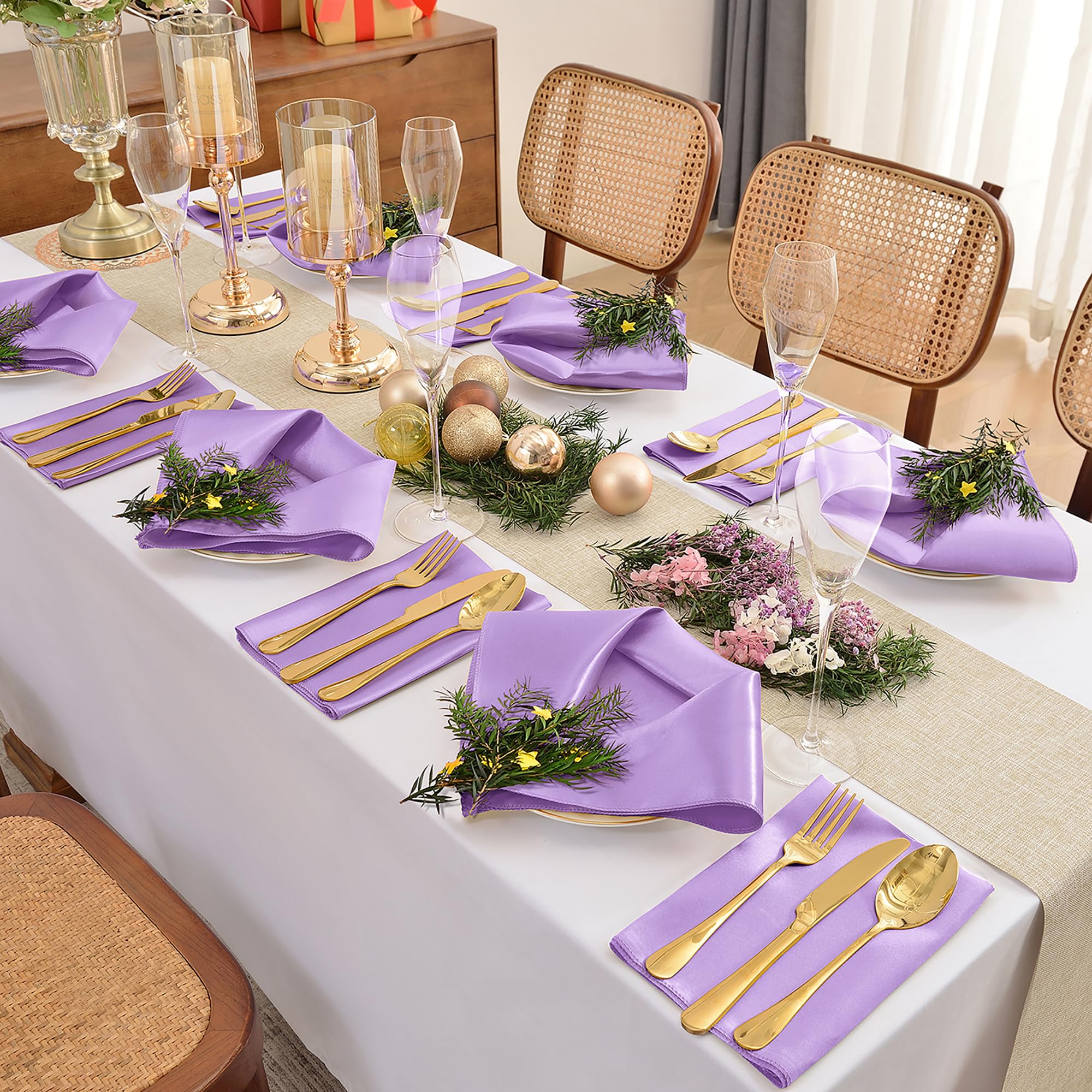 Tovaglioli di raso, lavanda, 43,2 x 43,2 cm, 50 pezzi | Tovaglioli da tavola quadrati, morbidi e setosi, lavabili, per ristorante, matrimoni, cene, feste